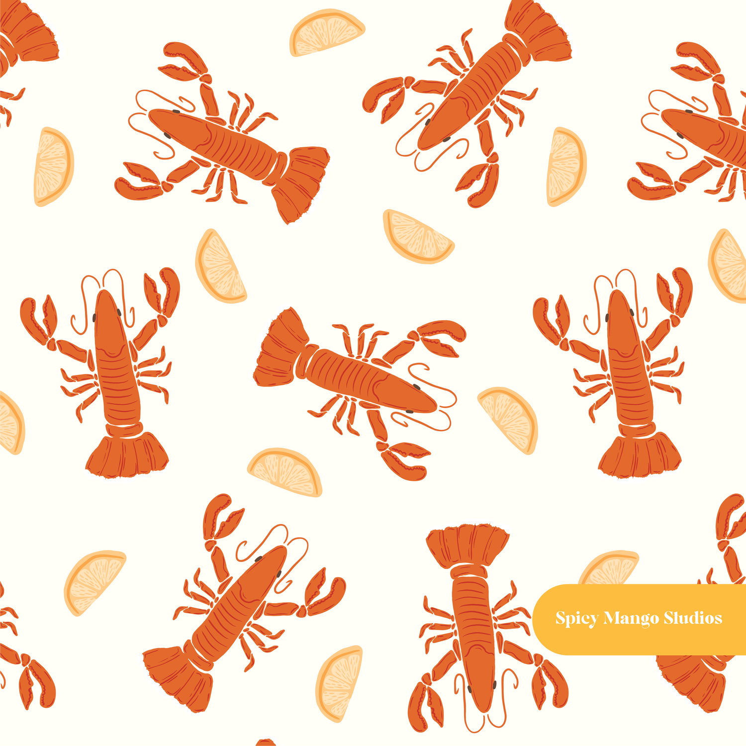Neutral Summer Lobster Seamless Pattern