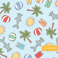 Blue Summer Beach Medley Seamless Pattern