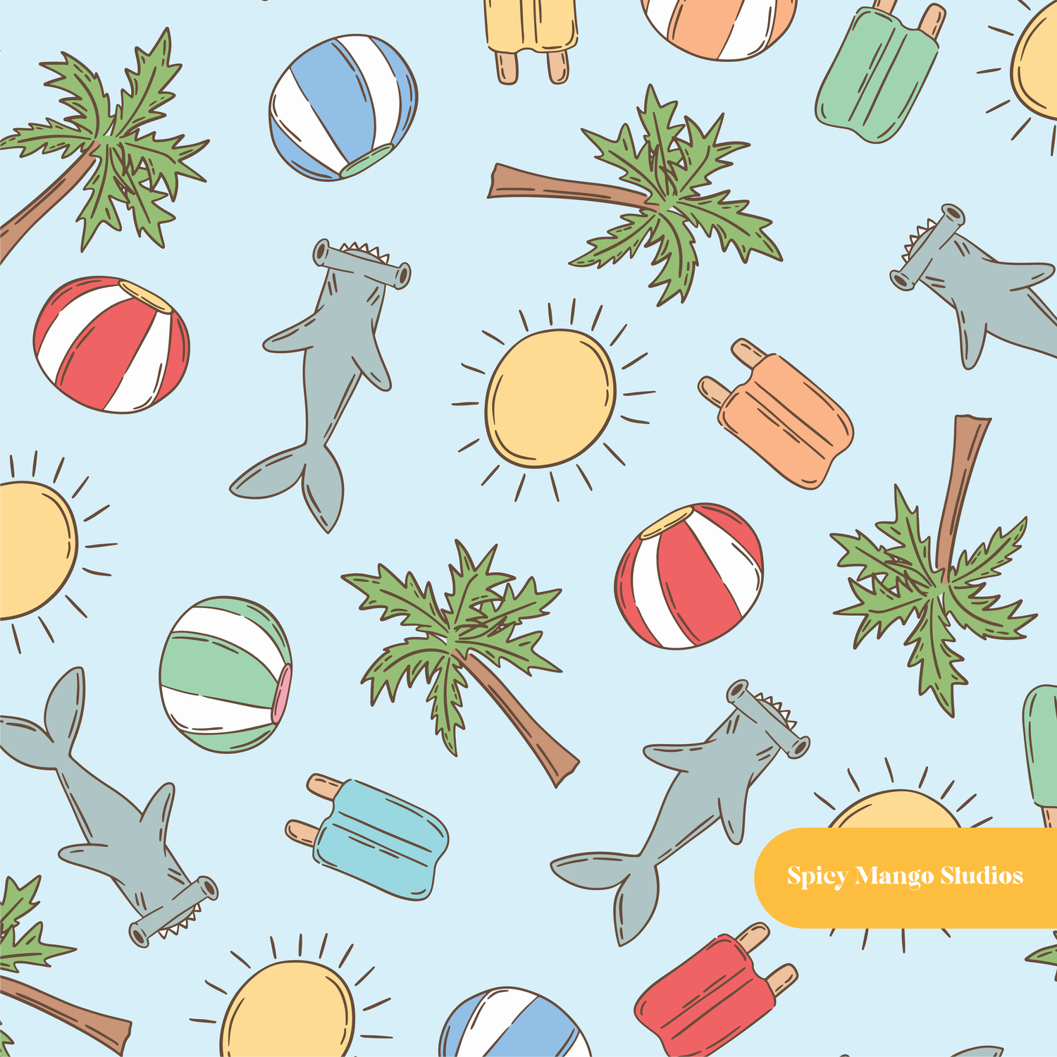 Blue Summer Beach Medley Seamless Pattern