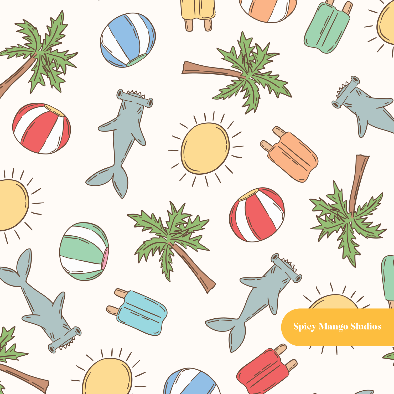 Neutral Summer Beach Medley Seamless Pattern