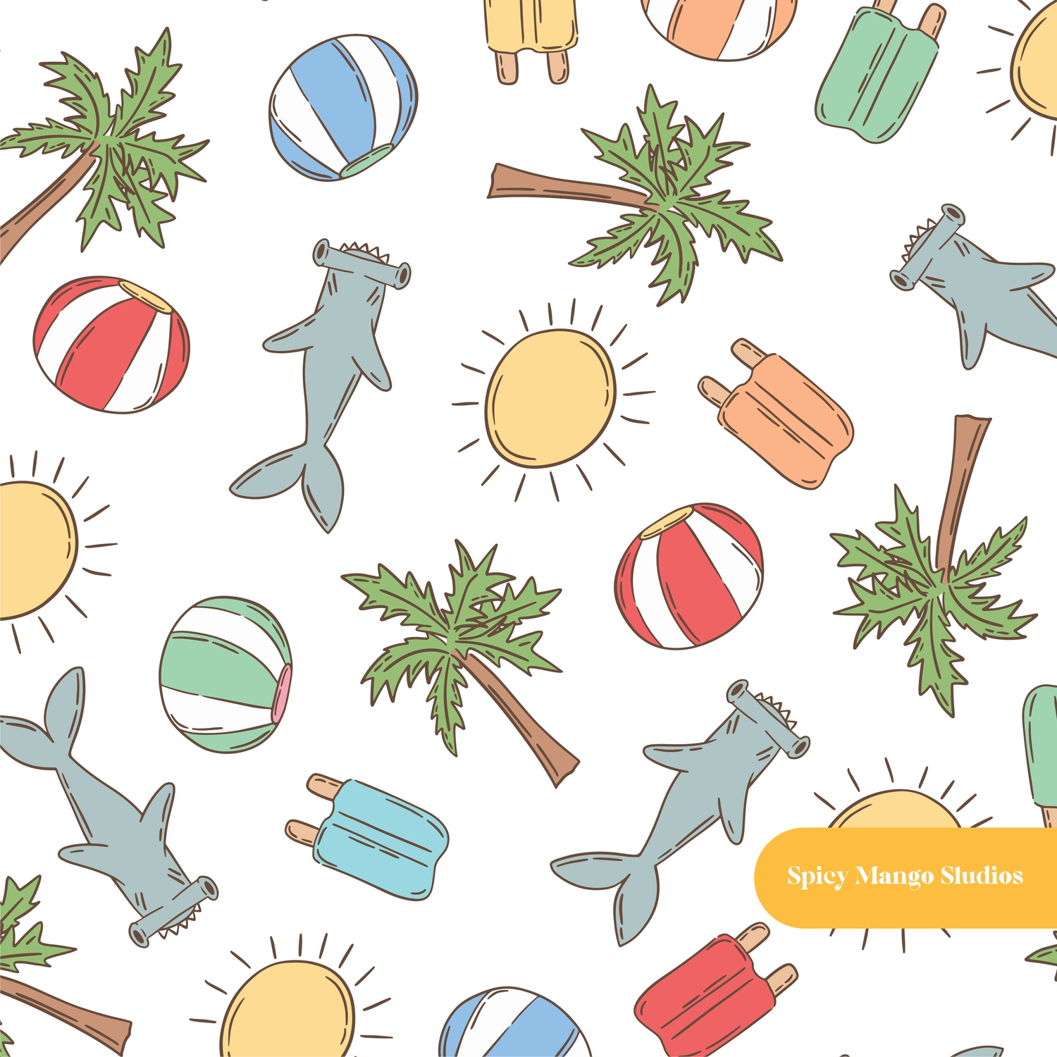 White Summer Beach Medley Seamless Pattern