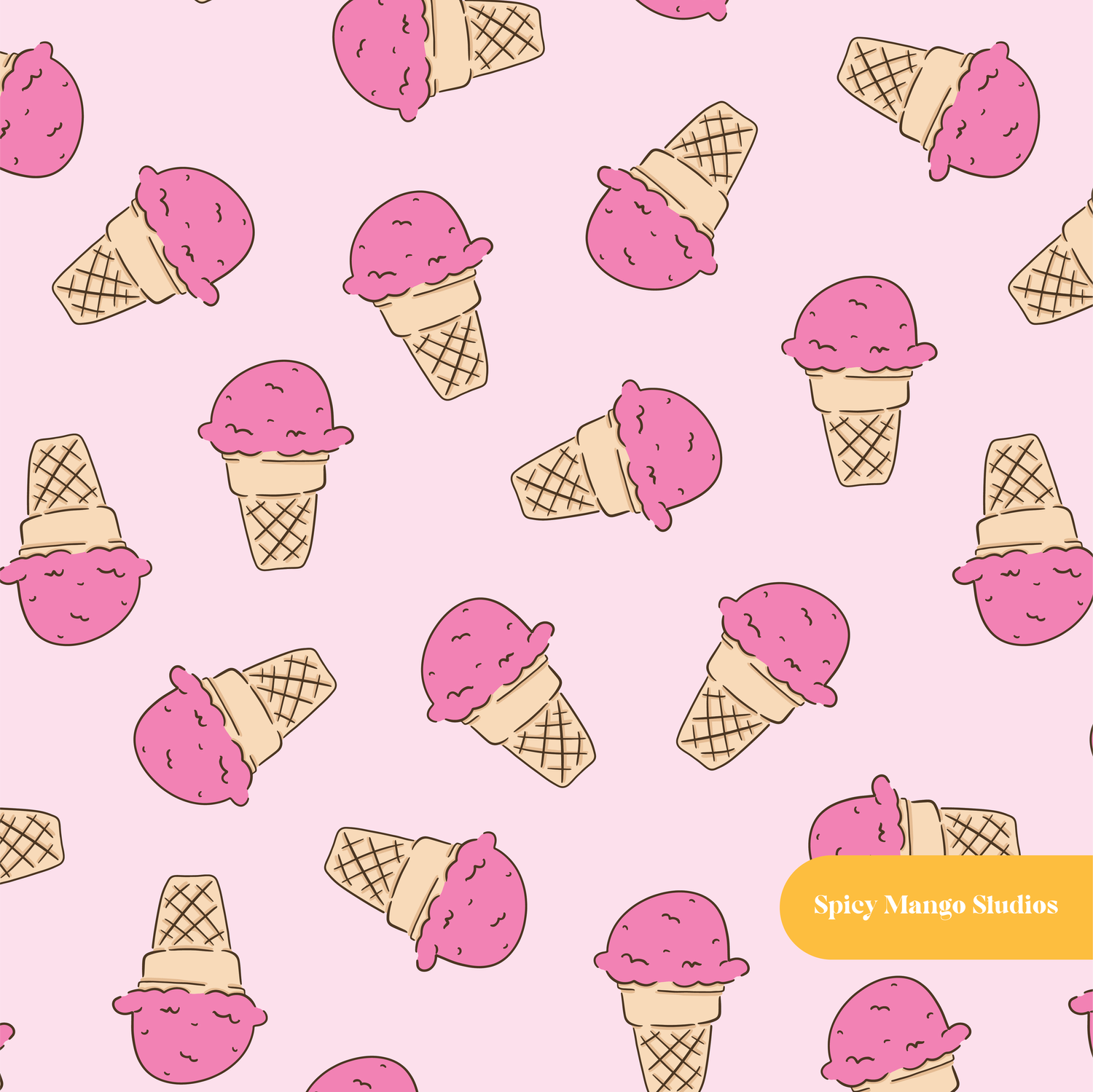 Pink Strawberry Scoops Seamless Pattern