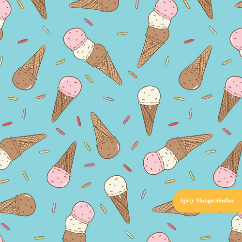 Blue Scoops Ice Cream Seamless Pattern – Digital Download
