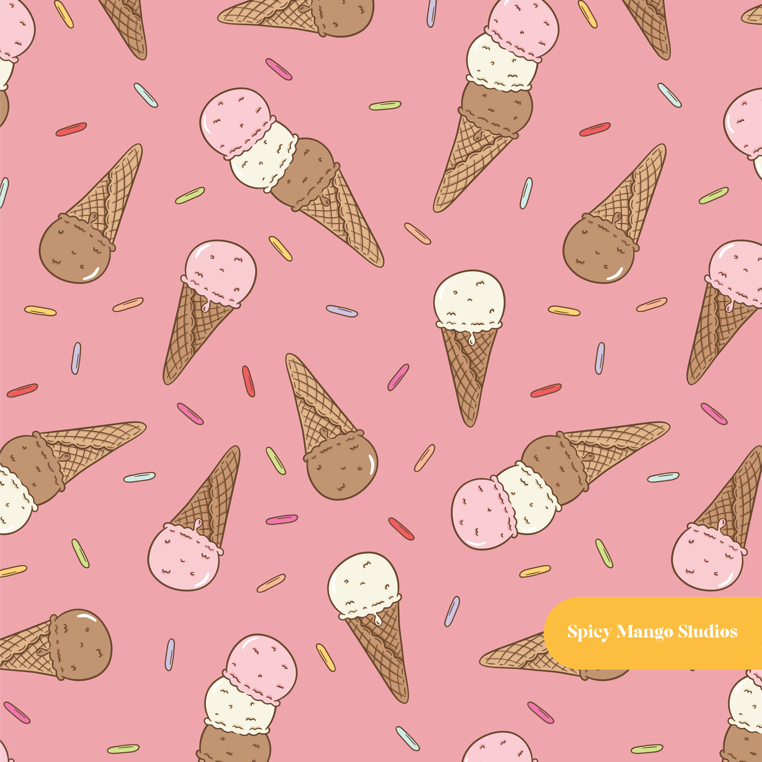 Dark Pink Scoops Ice Cream Seamless Pattern – Digital Download