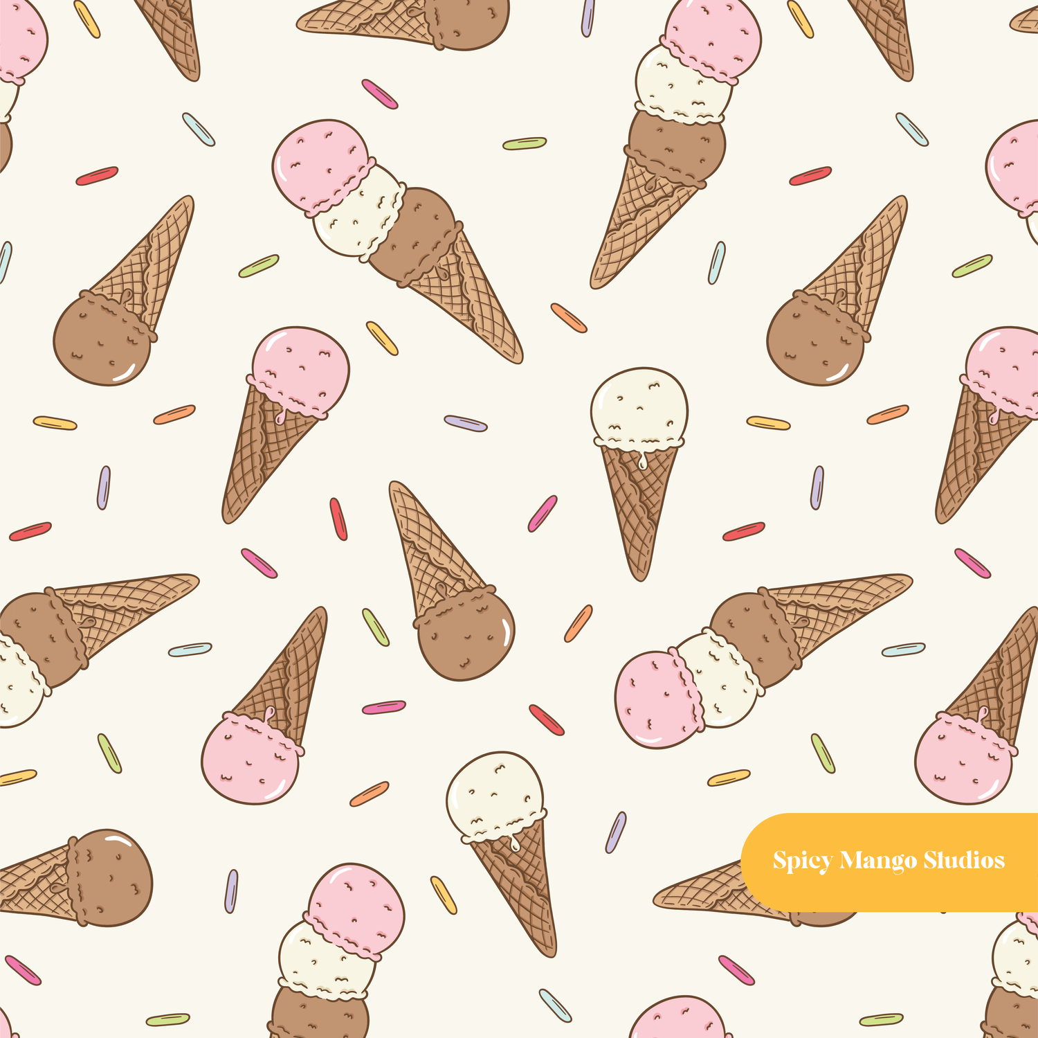 Neutral Scoops Ice Cream Seamless Pattern – Digital Download