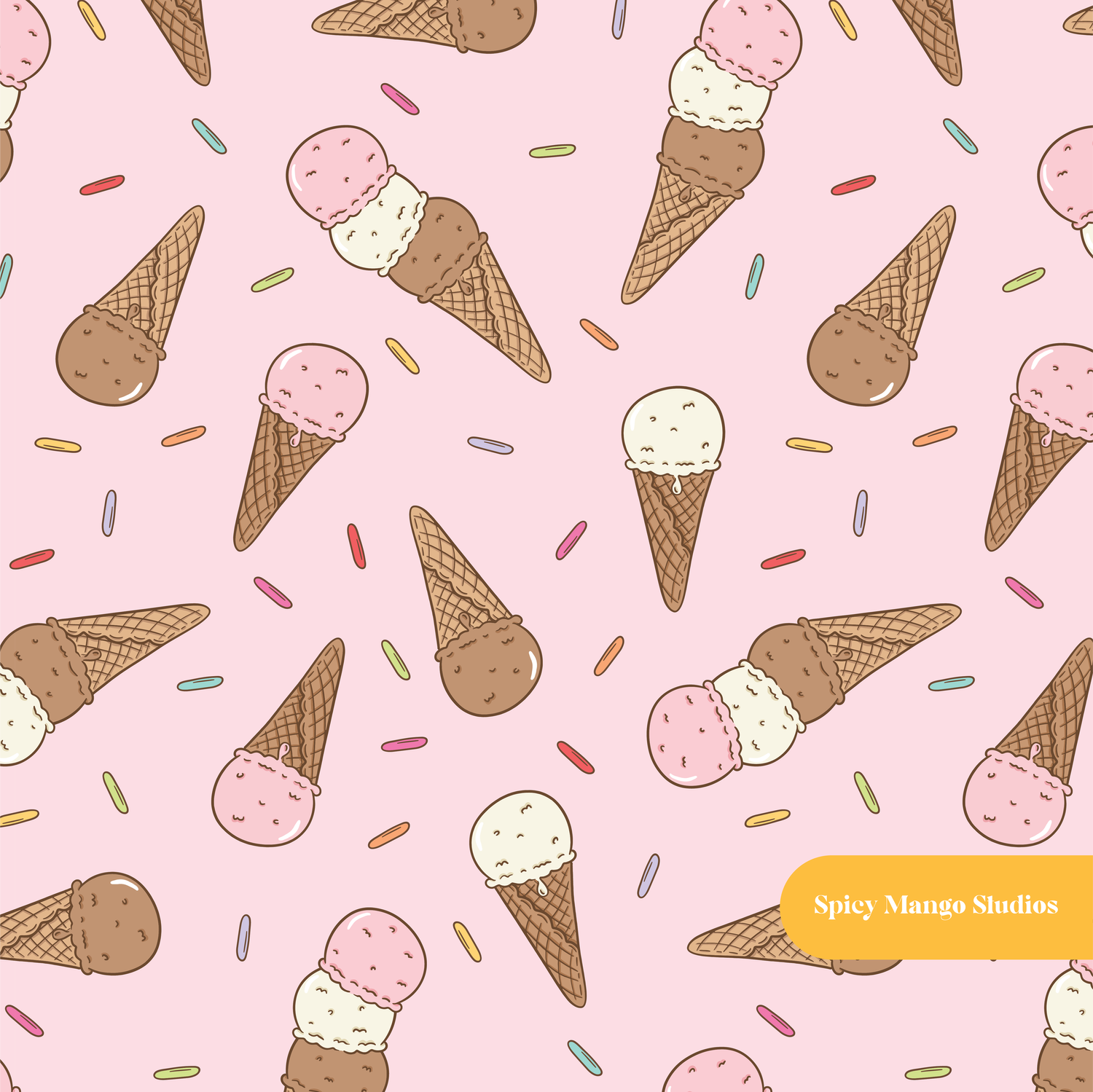 Pink Scoops Ice Cream Seamless Pattern – Digital Download