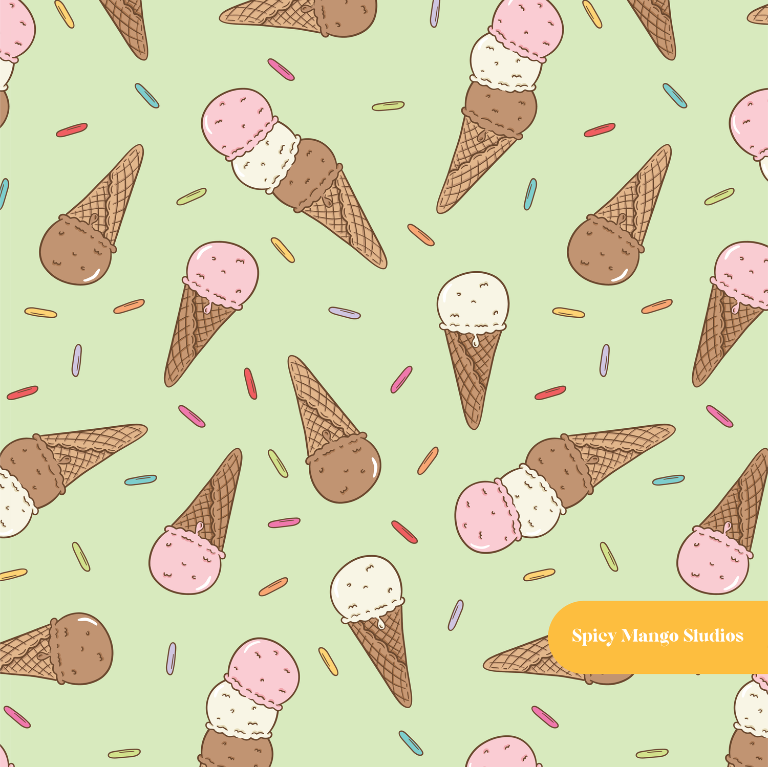 Pistachio Scoops Ice Cream Seamless Pattern – Digital Download