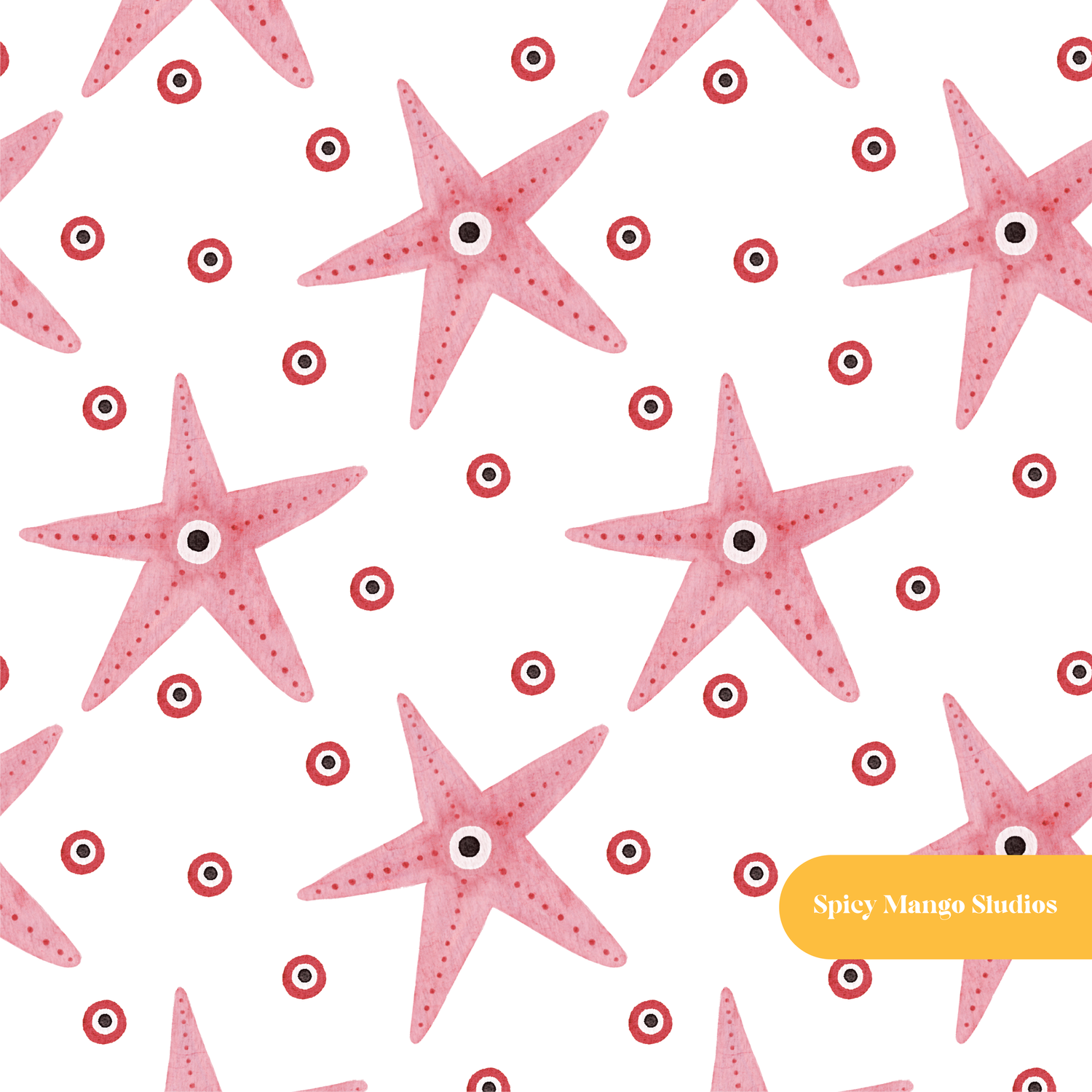 Pink Starfish Evil Eye Seamless Pattern