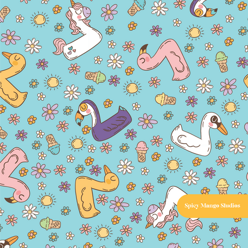 Aqua Summer Floaties Seamless Pattern