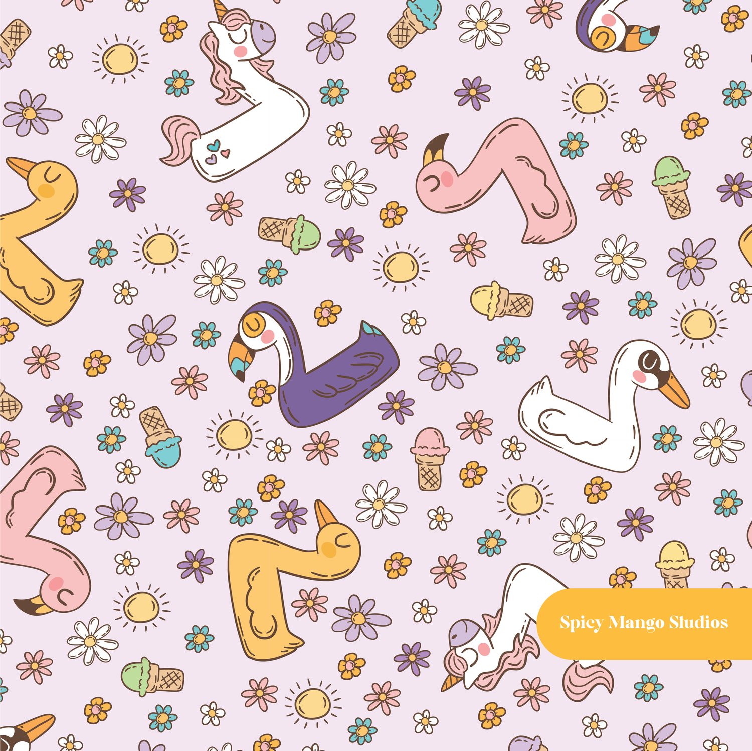 Lavender Summer Floaties Seamless Pattern