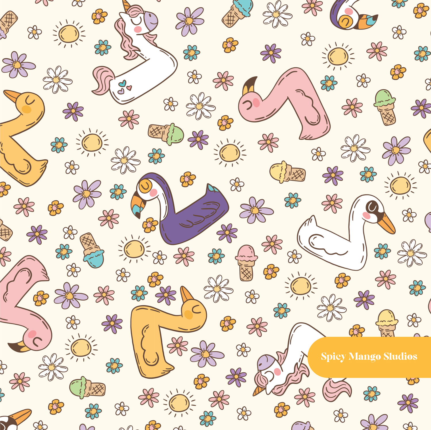 Neutral Summer Floaties Seamless Pattern