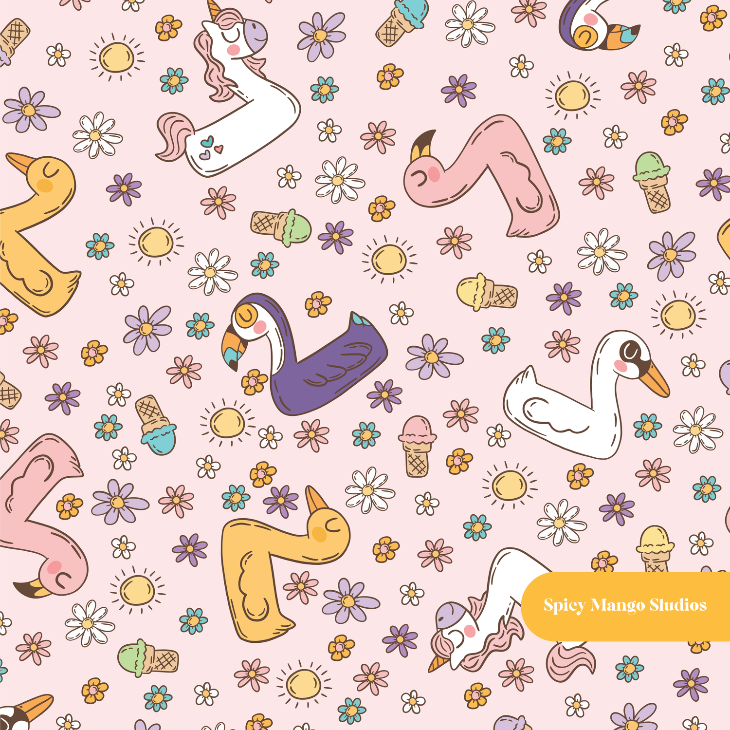 Pink Summer Floaties Seamless Pattern