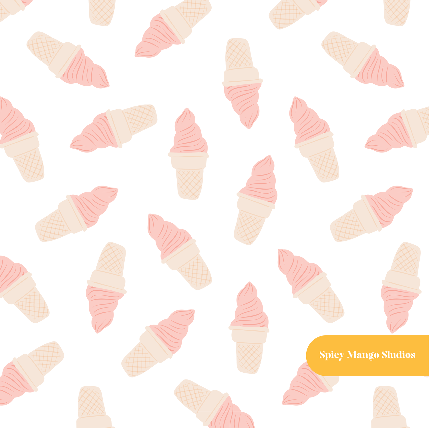 White Strawberry Soft Serve Seamless Pattern