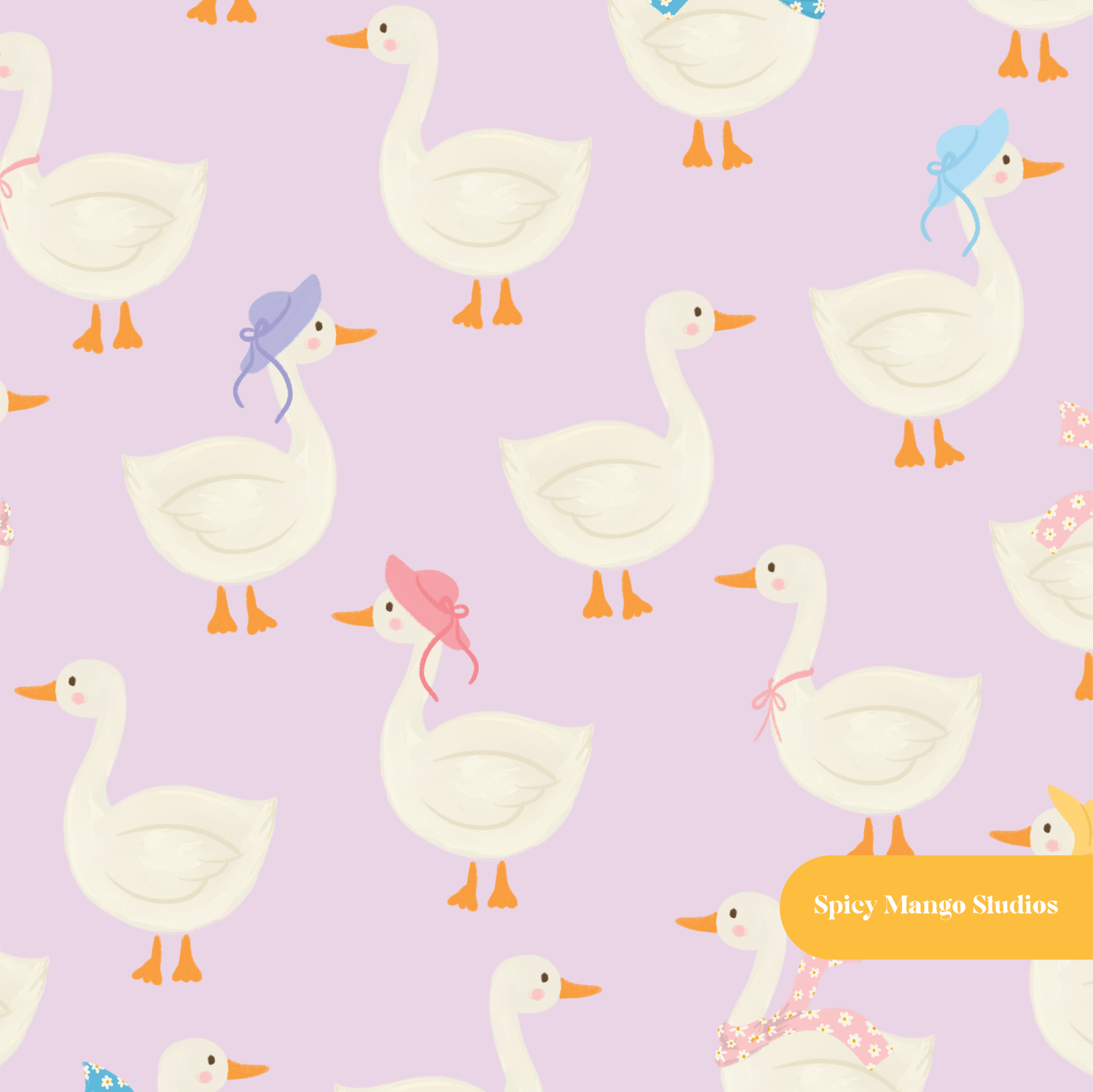Lilac Spring Goose Seamless Pattern