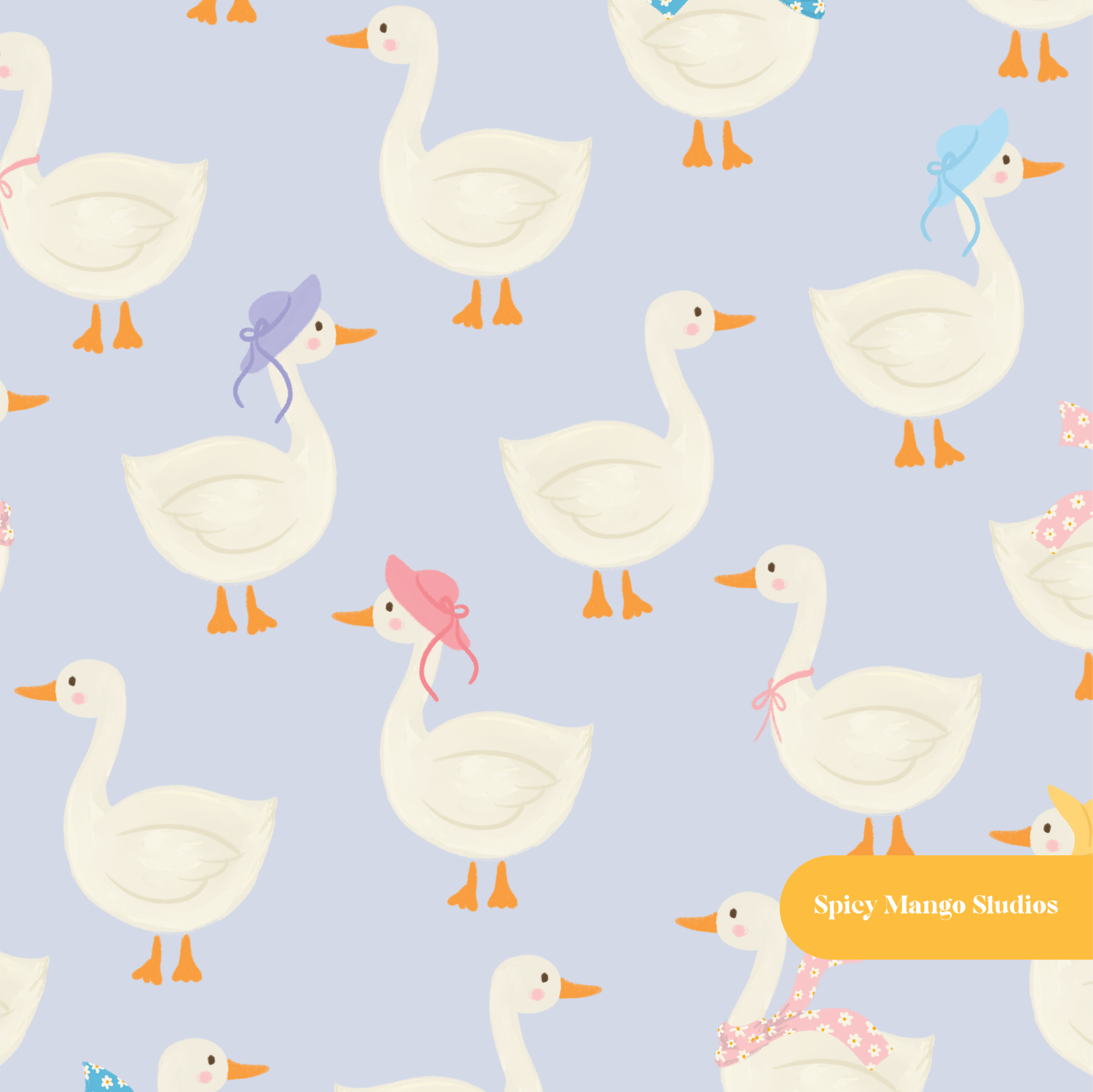 Periwinkle Spring Goose Seamless Pattern