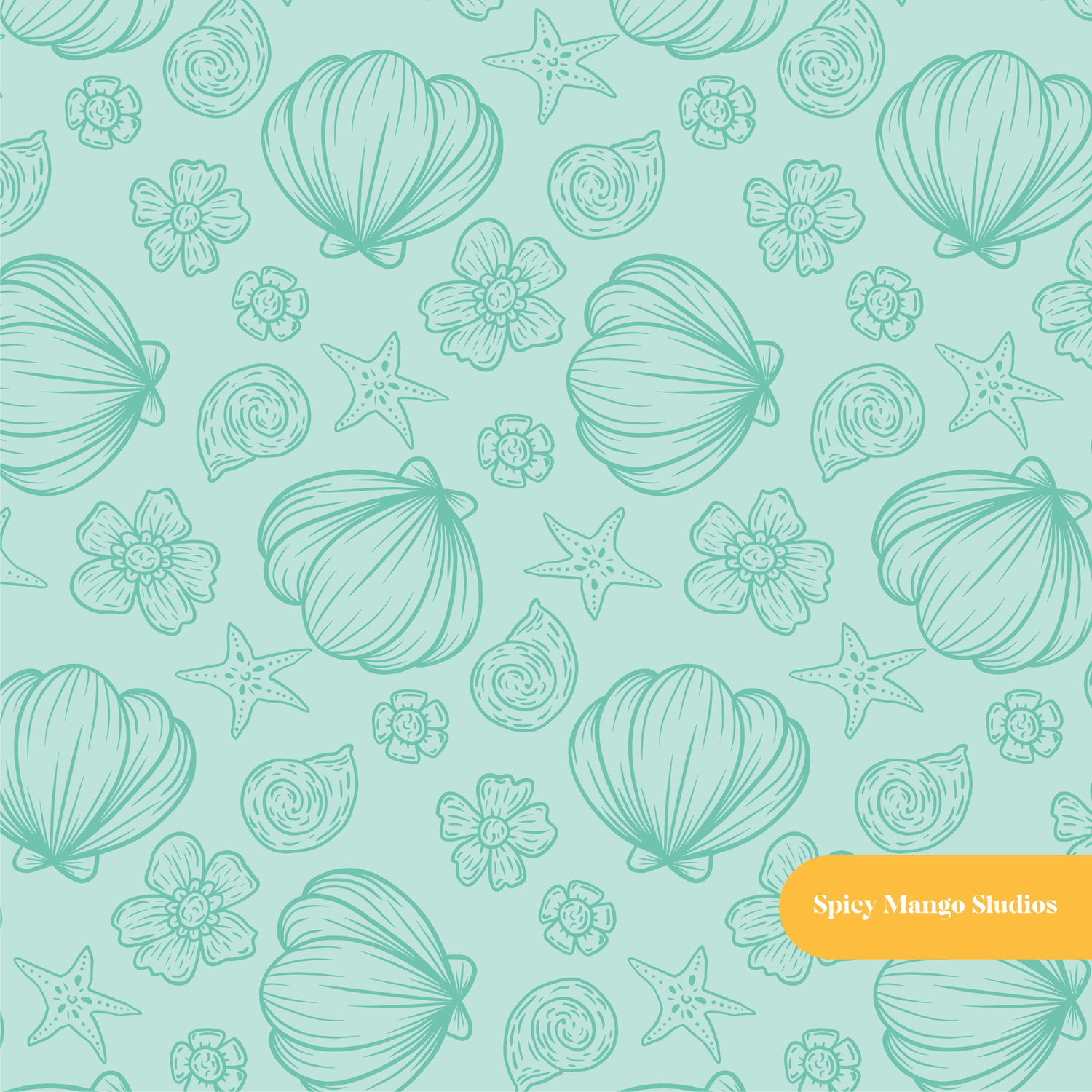 Sea foam Seashell Floral Seamless Pattern
