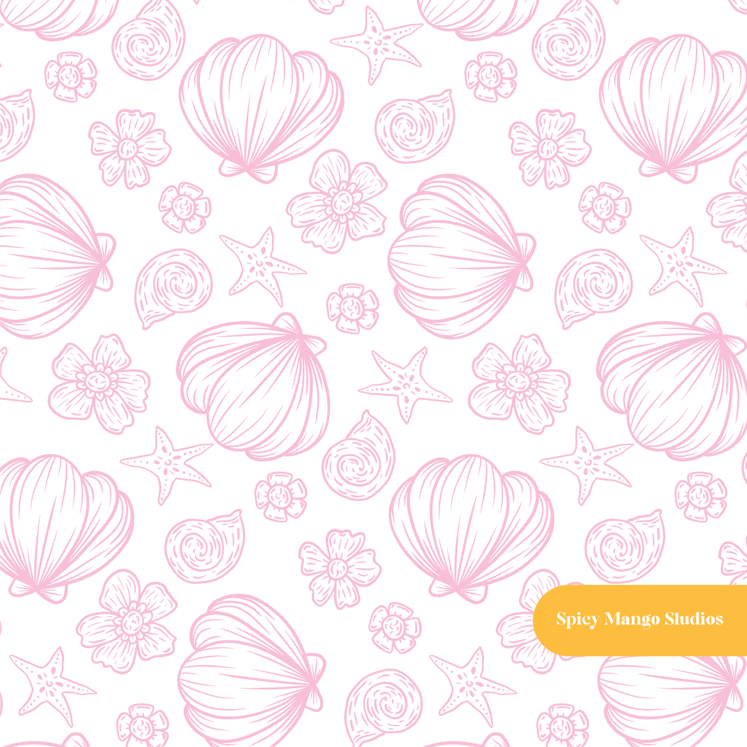 Pink Seashell Floral Seamless Pattern