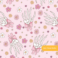 Pink Skeleton Floral Seamless Pattern