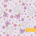 Purple Skeleton Floral Seamless Pattern