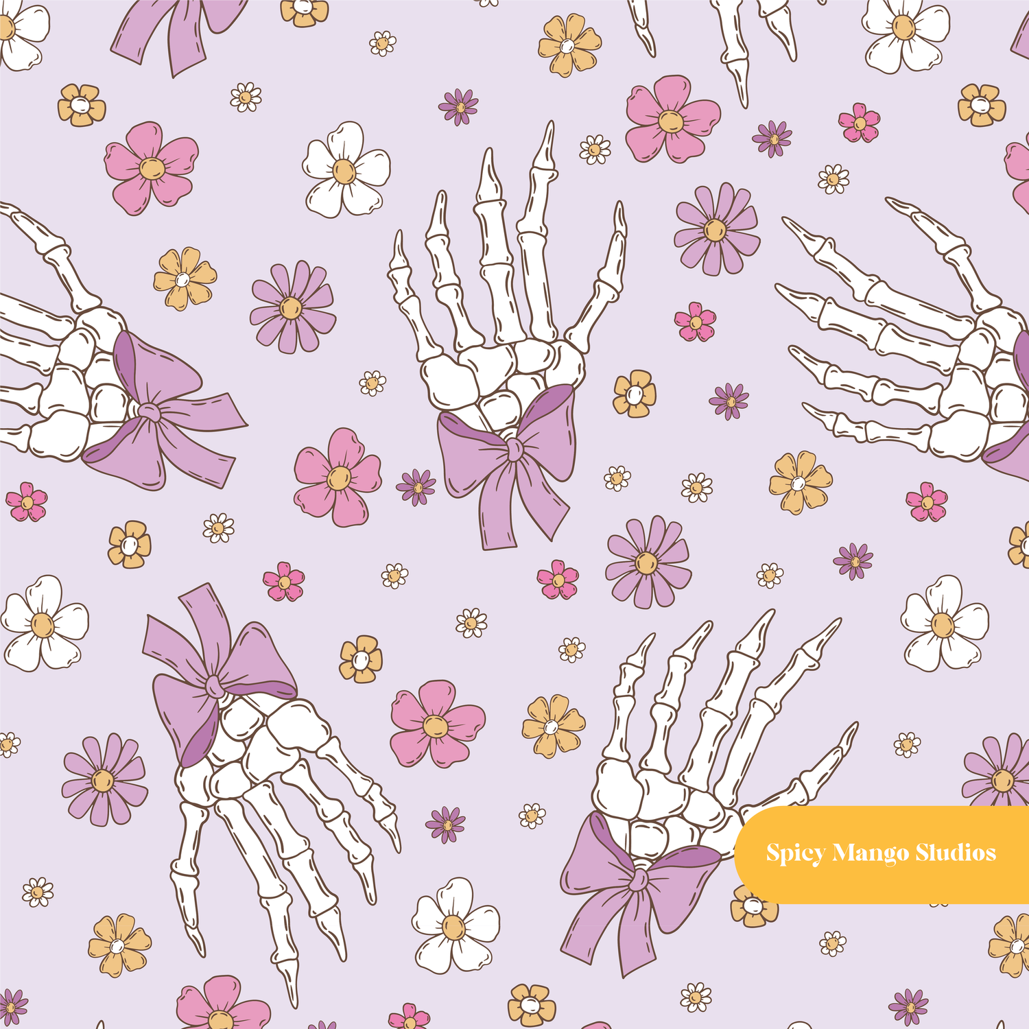 Purple Skeleton Floral Seamless Pattern