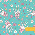 Teal Skeleton Floral Seamless Pattern