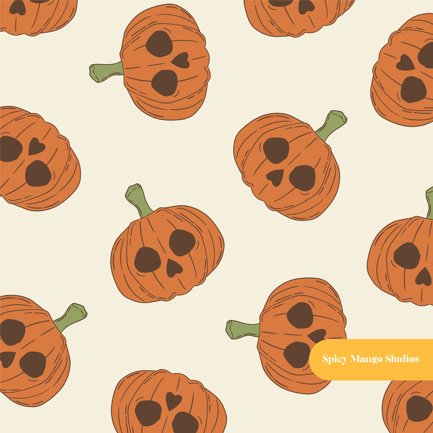 Neutral Skeleton Pumpkin Seamless Pattern