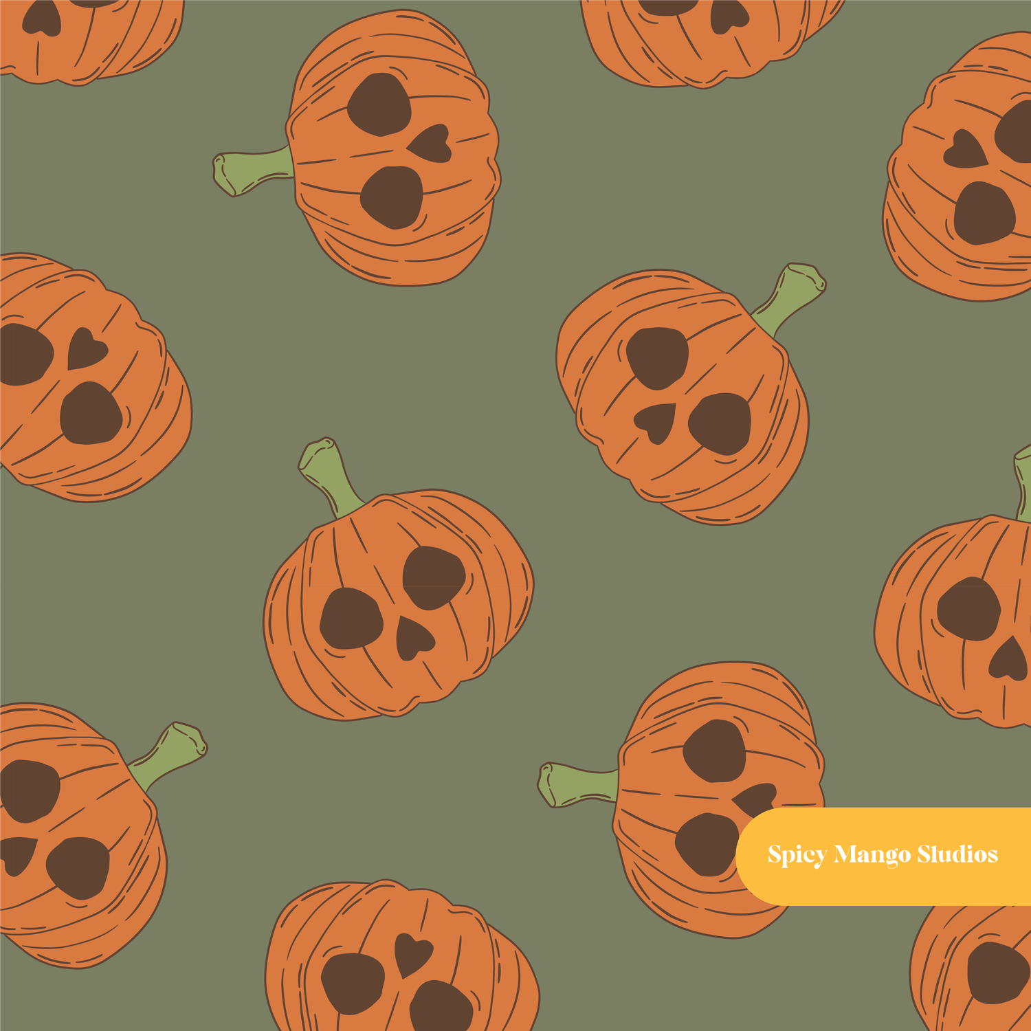 Olive Skeleton Pumpkin Seamless Pattern