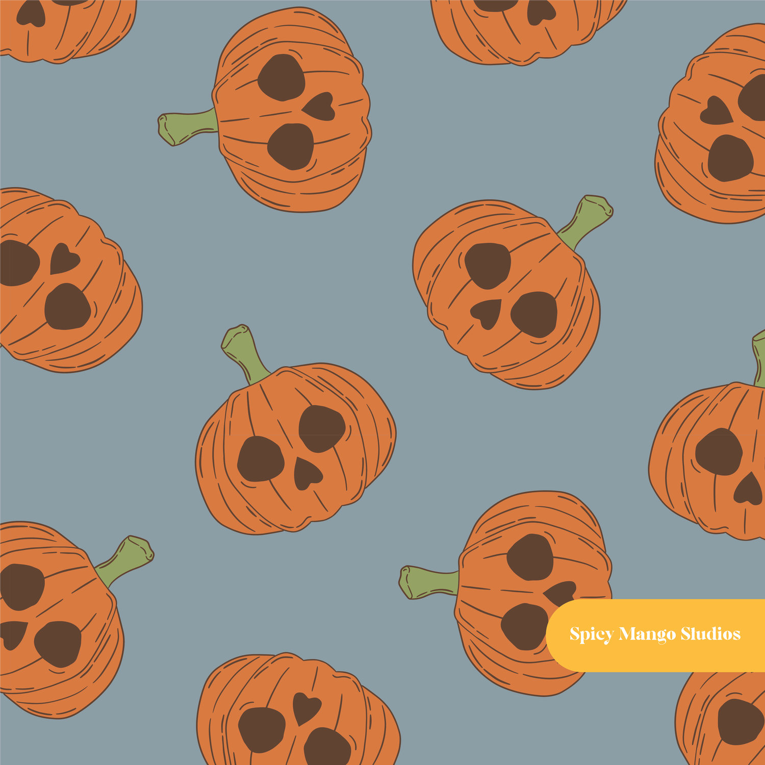 Slate Gray Skeleton Pumpkin Seamless Pattern