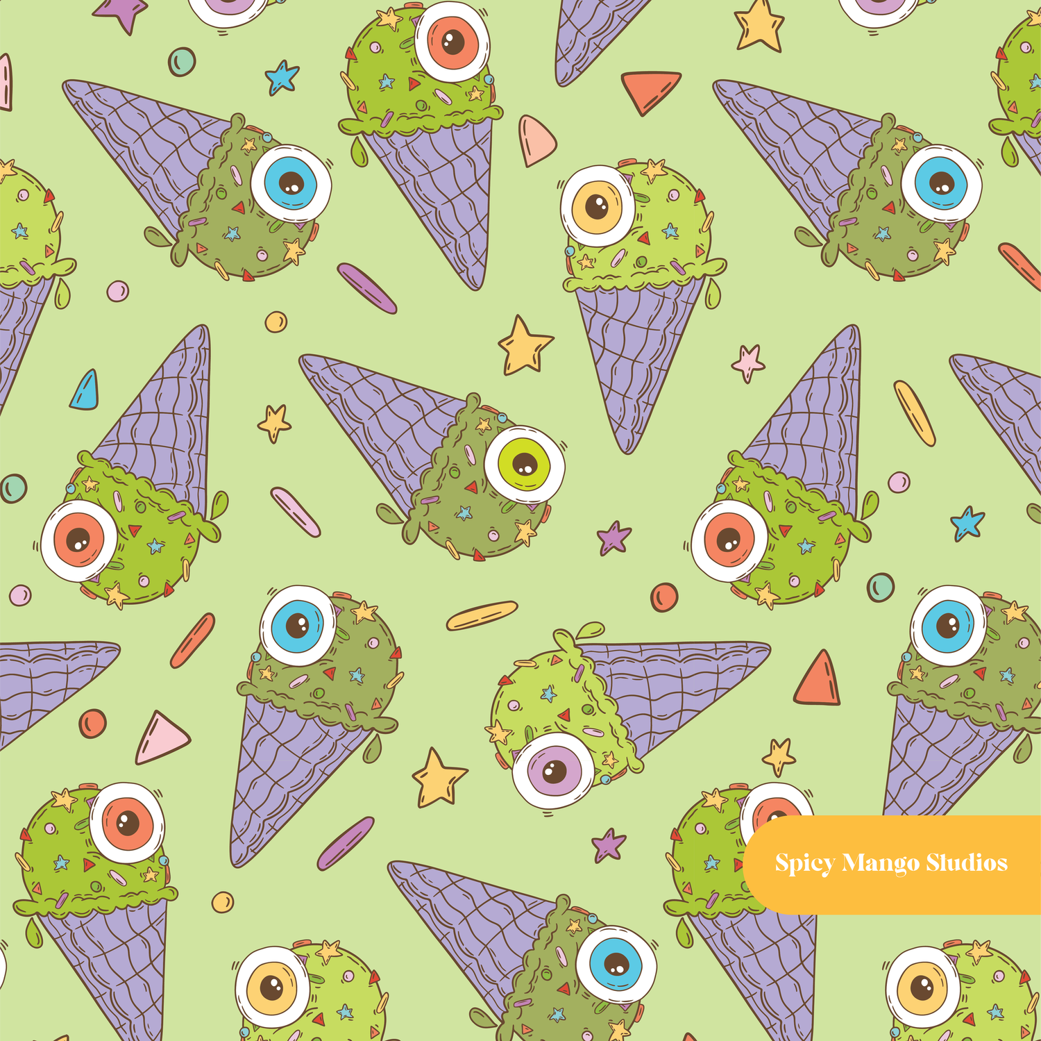 Green Spooky Treats Seamless Pattern