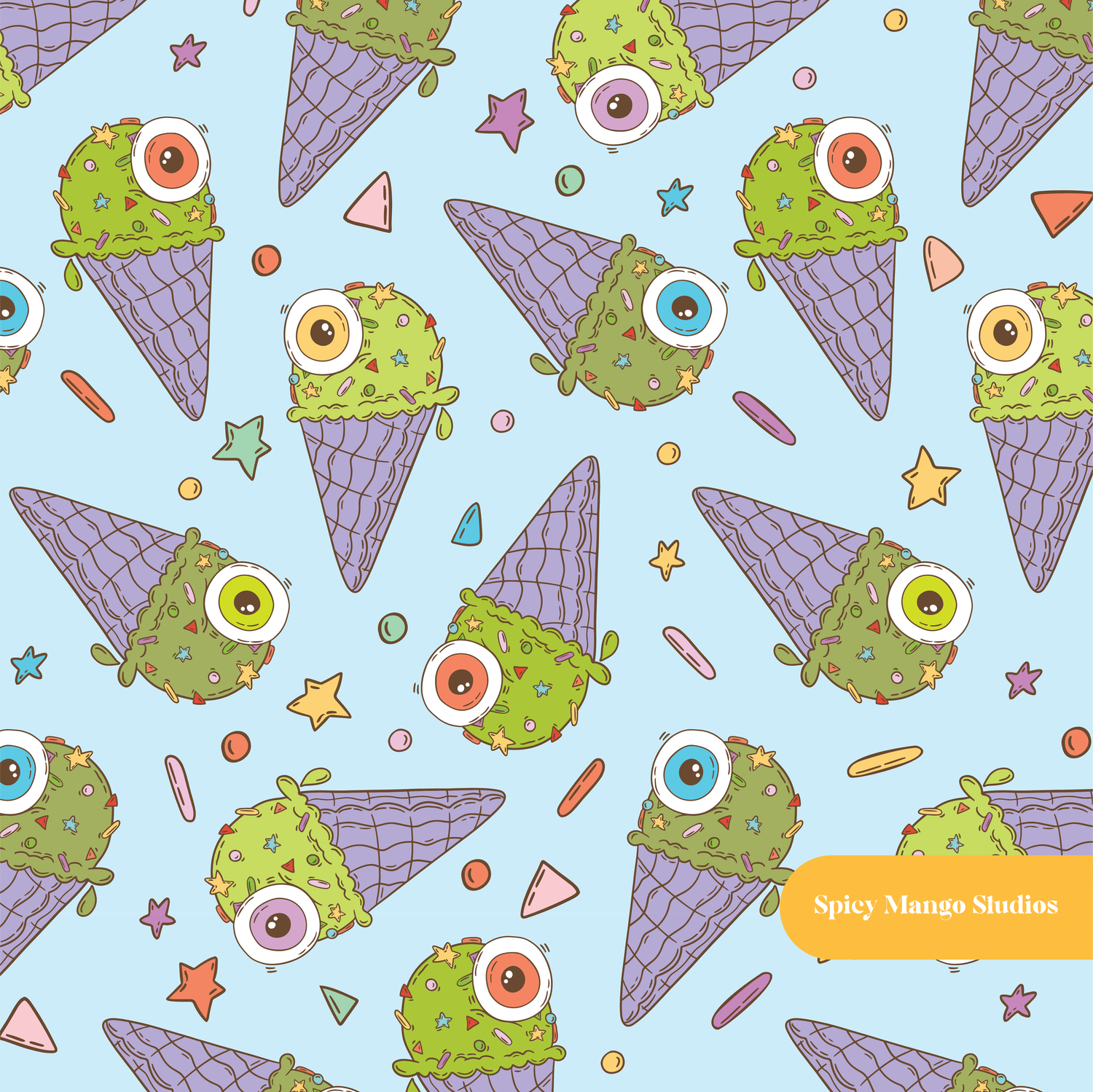 Light Blue Spooky Treats Seamless Pattern