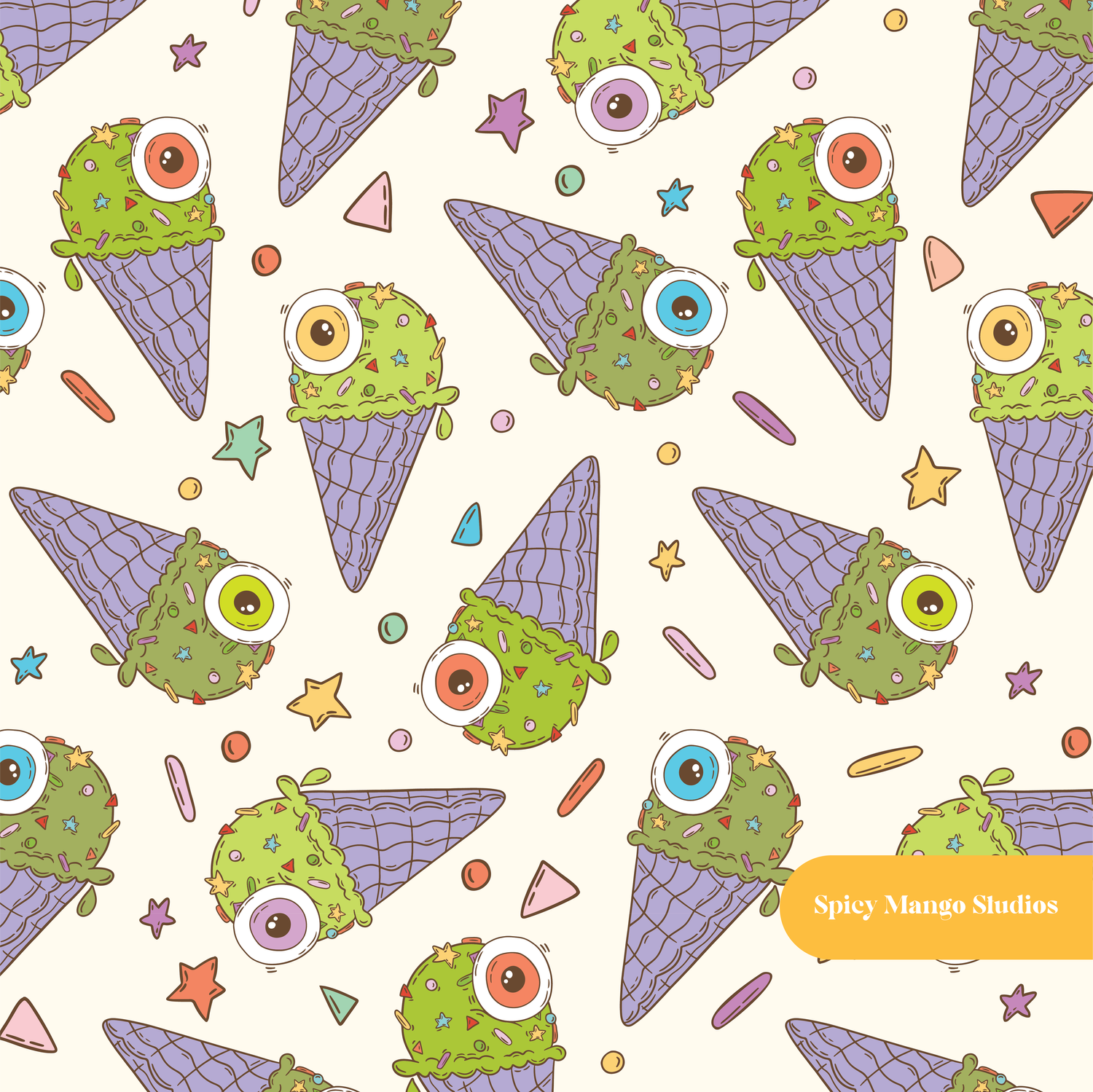 Off White Spooky Treats Seamless Pattern