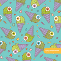 Teal Spooky Treats Seamless Pattern