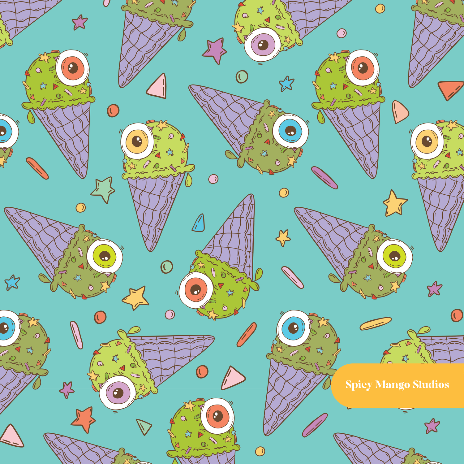 Teal Spooky Treats Seamless Pattern