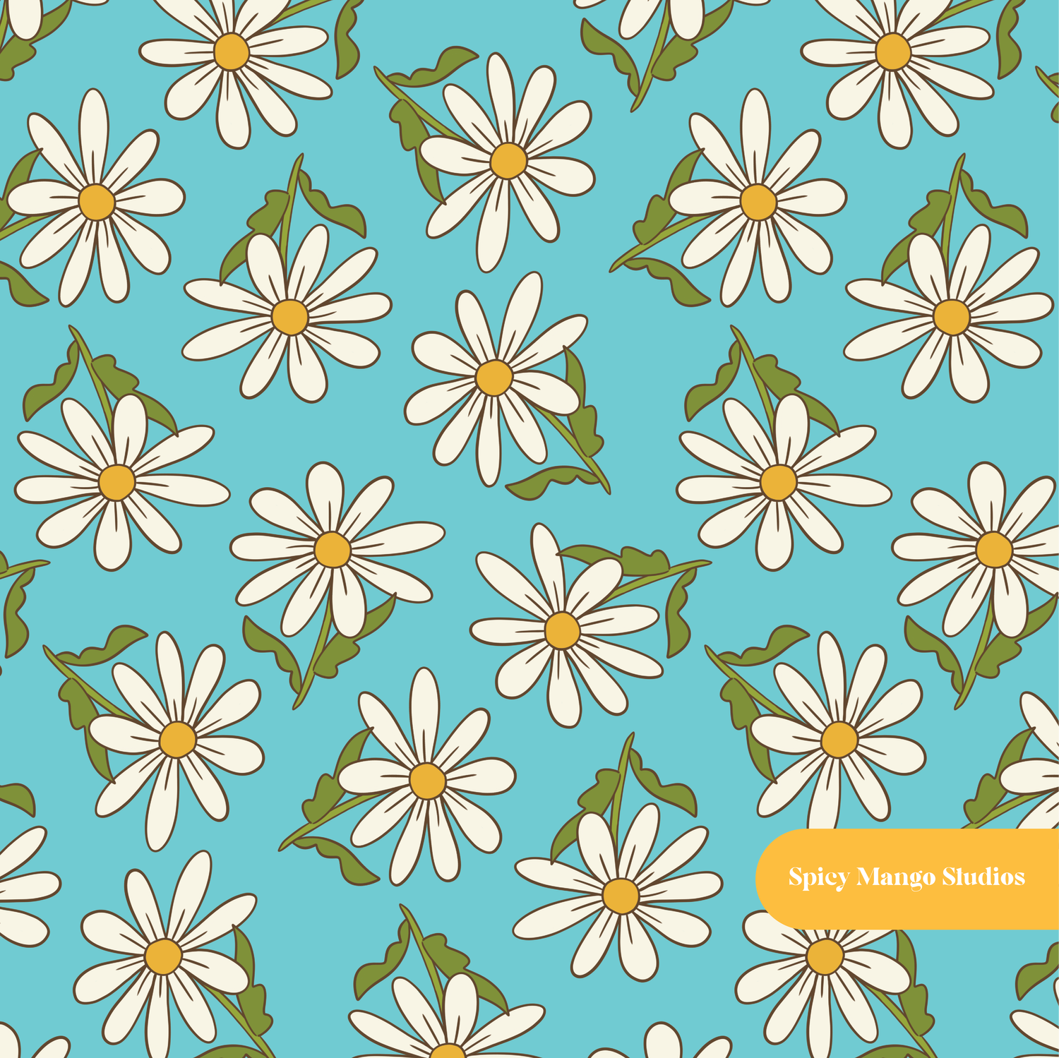 Aqua Spring Daisy Seamless Pattern