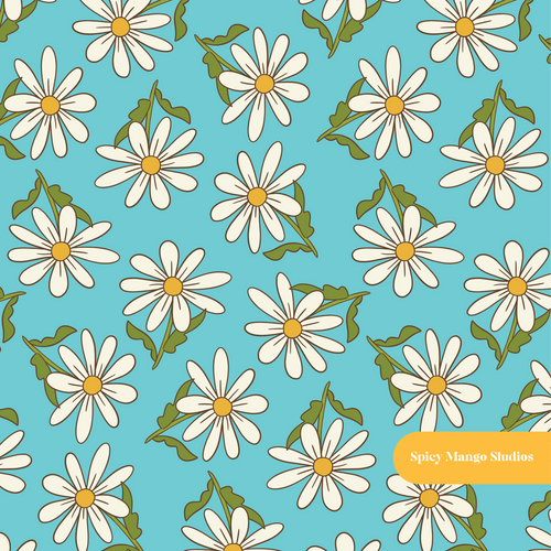 Aqua Spring Daisy Seamless Pattern