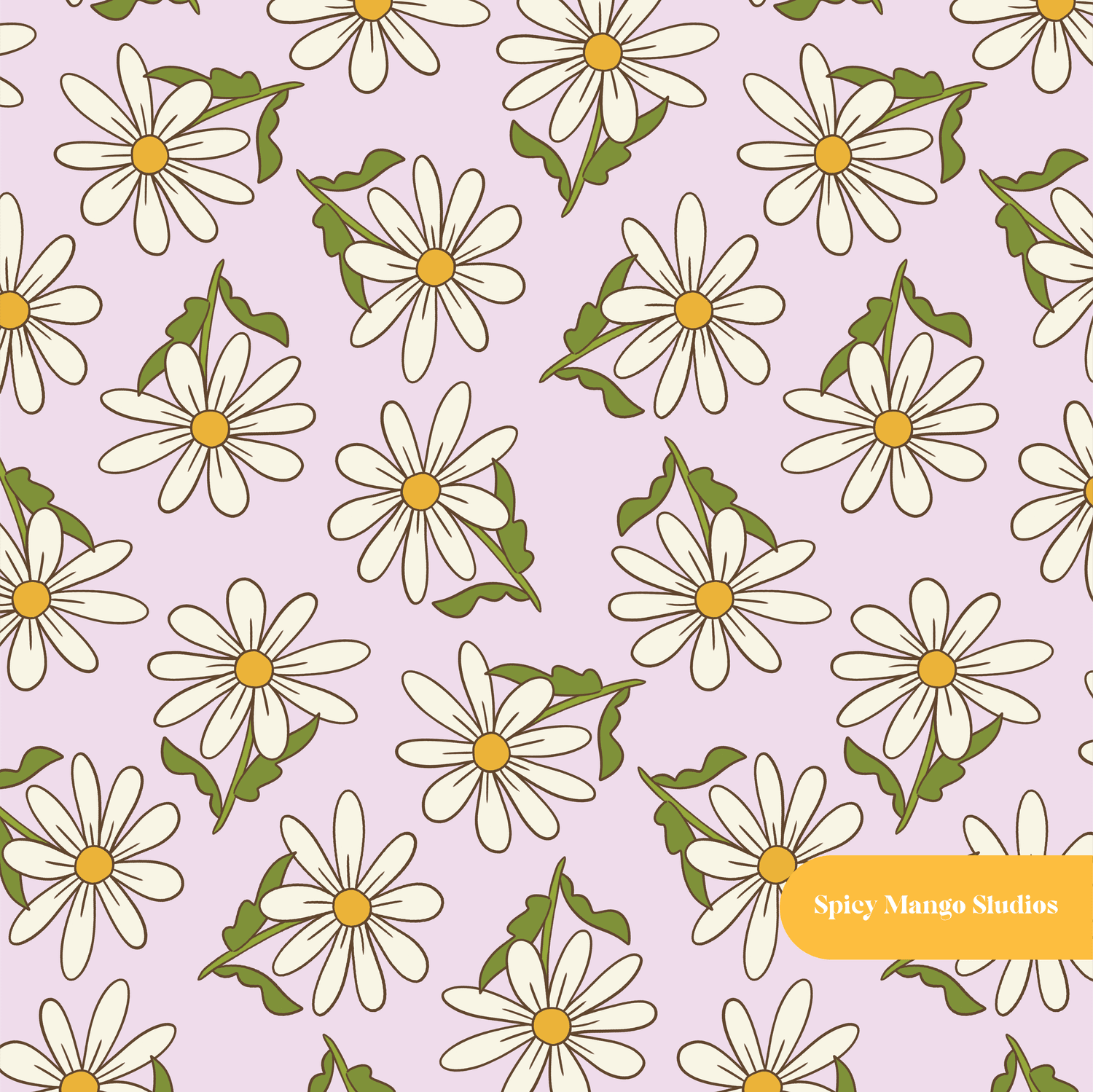 Lavender Spring Daisy Seamless Pattern