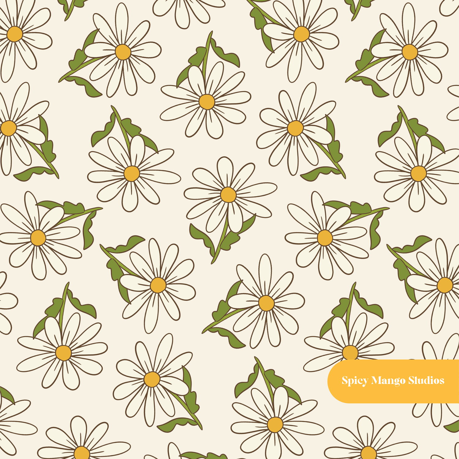 Neutral Spring Daisy Seamless Pattern