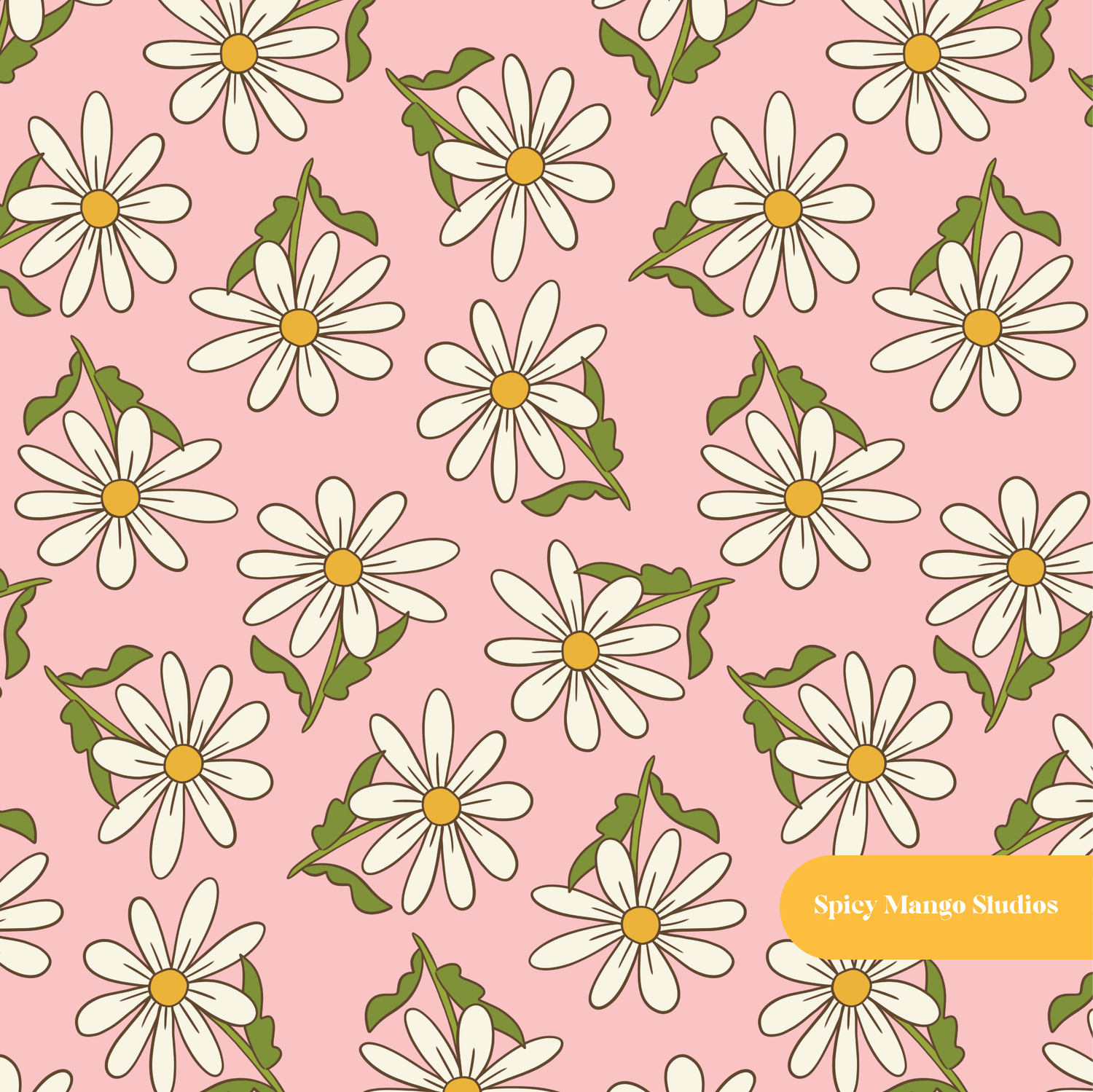 Pink Spring Daisy Seamless Pattern