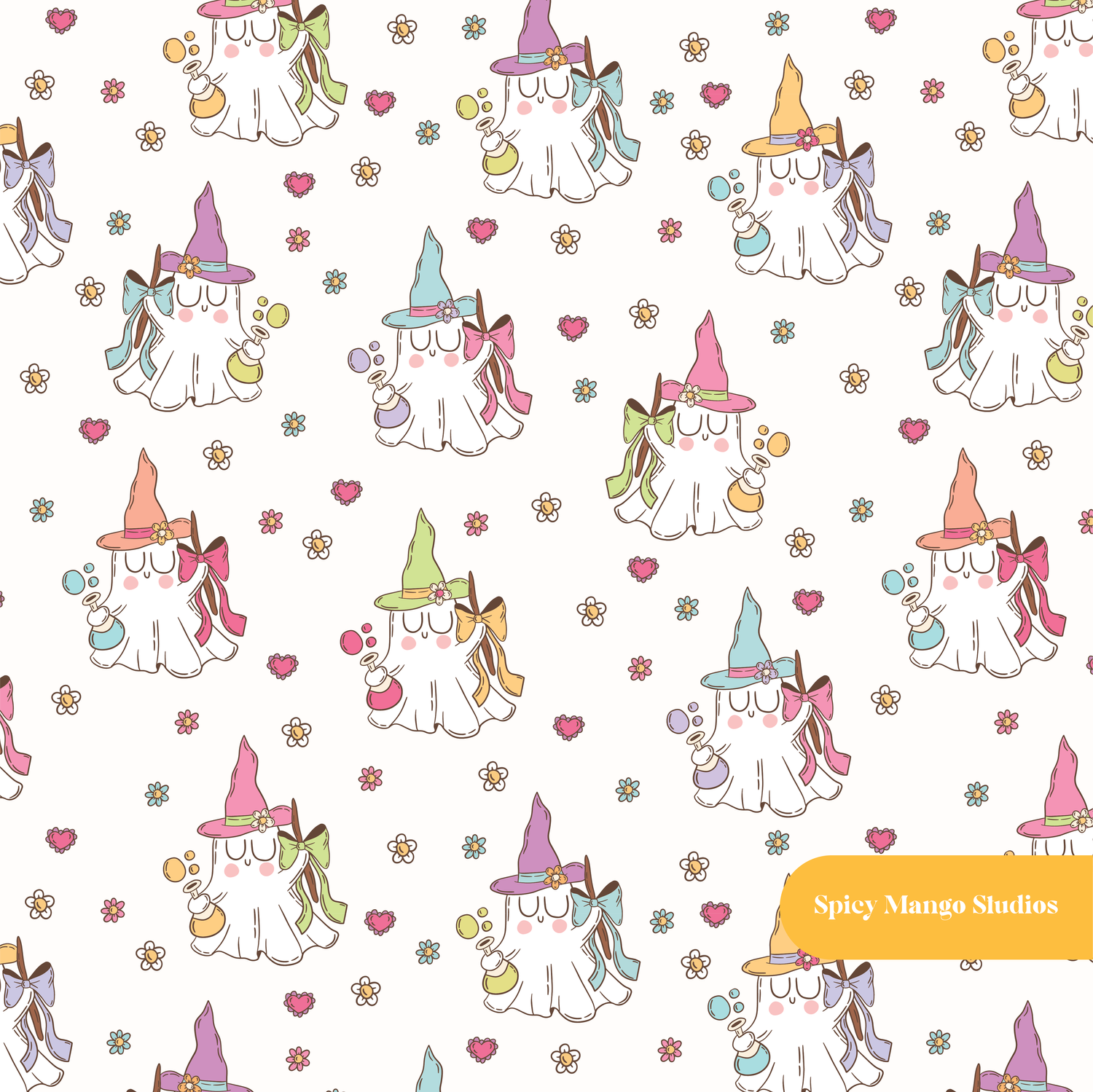 Off White Spooky Witch Seamless Pattern