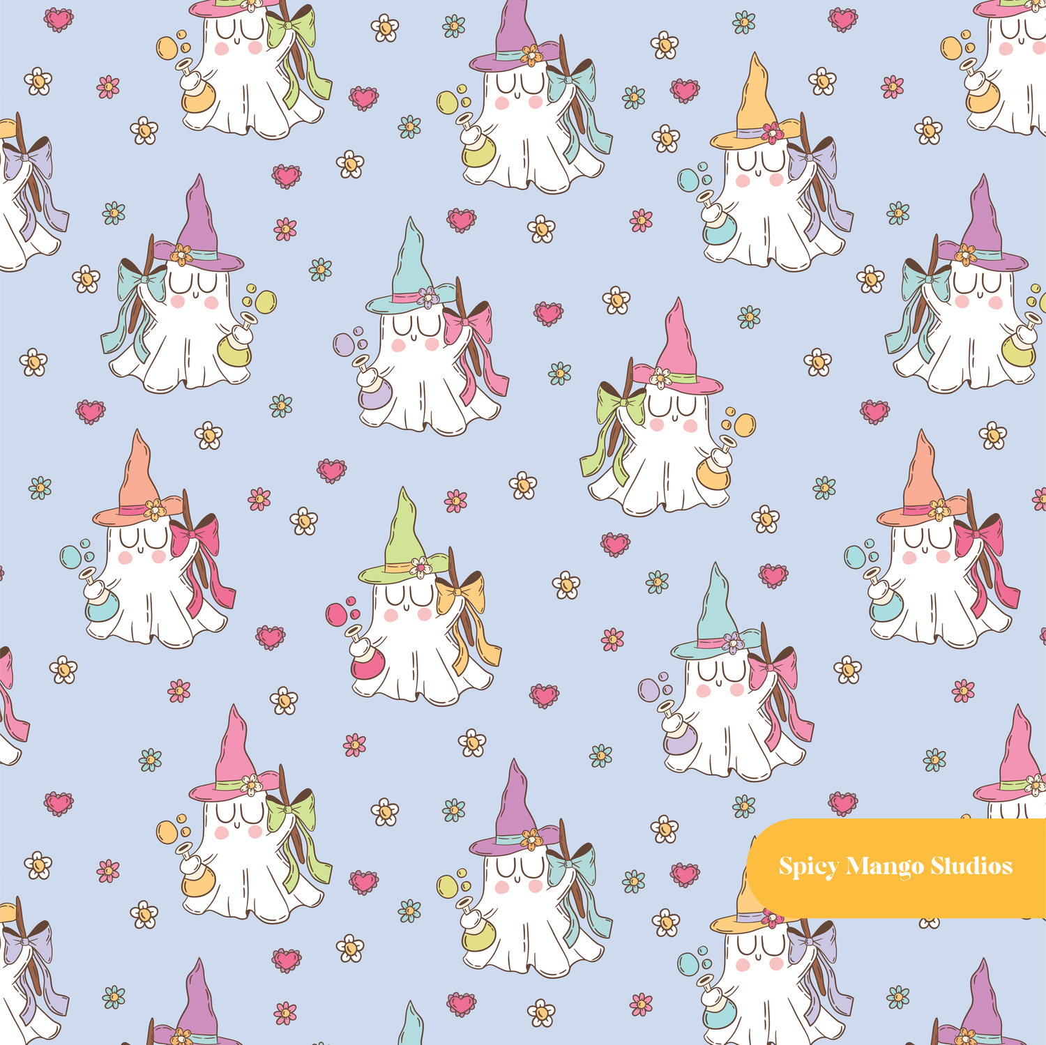Periwinkle Spooky Witch Seamless Pattern