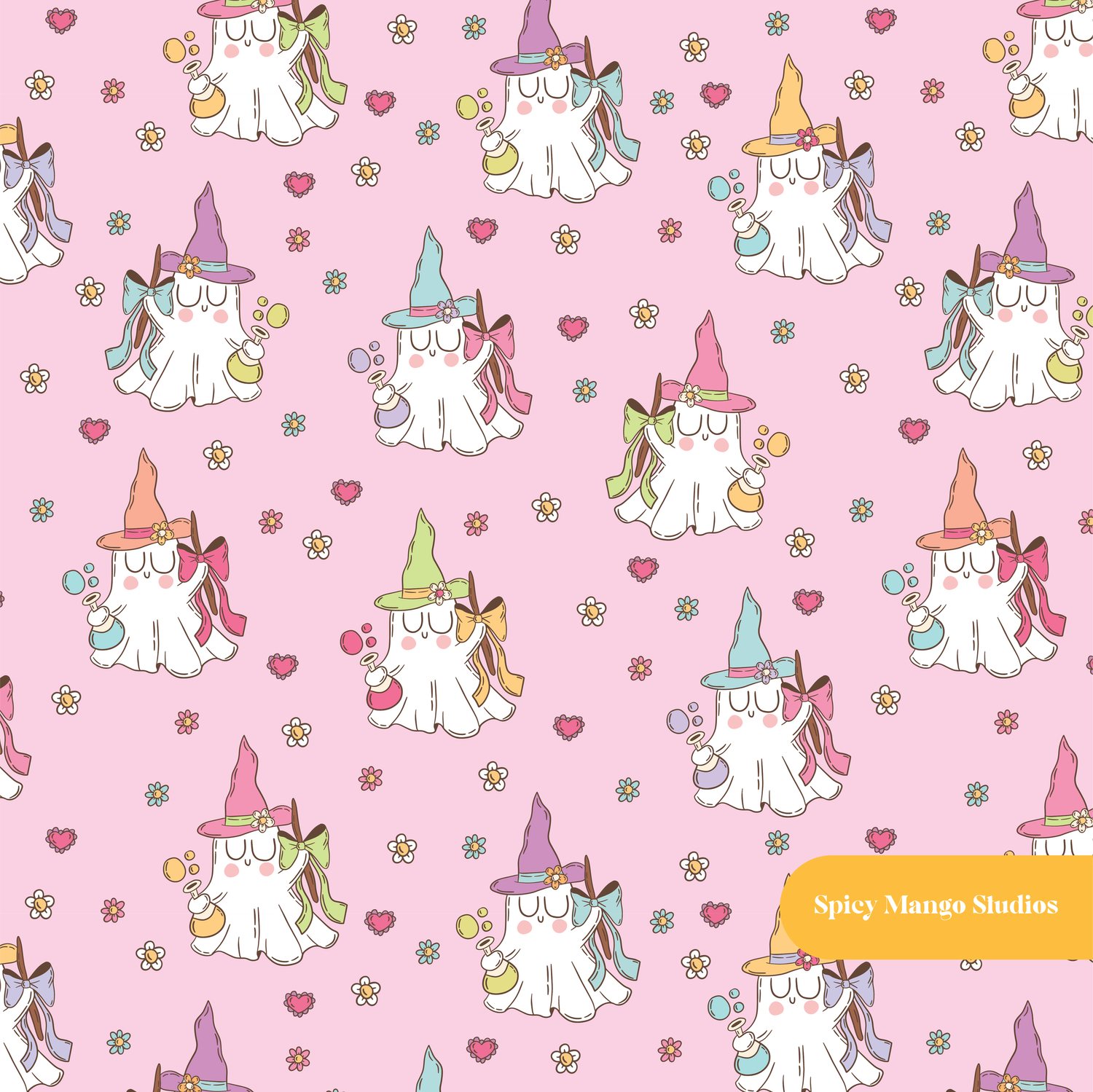 Pink Spooky Witch Seamless Pattern