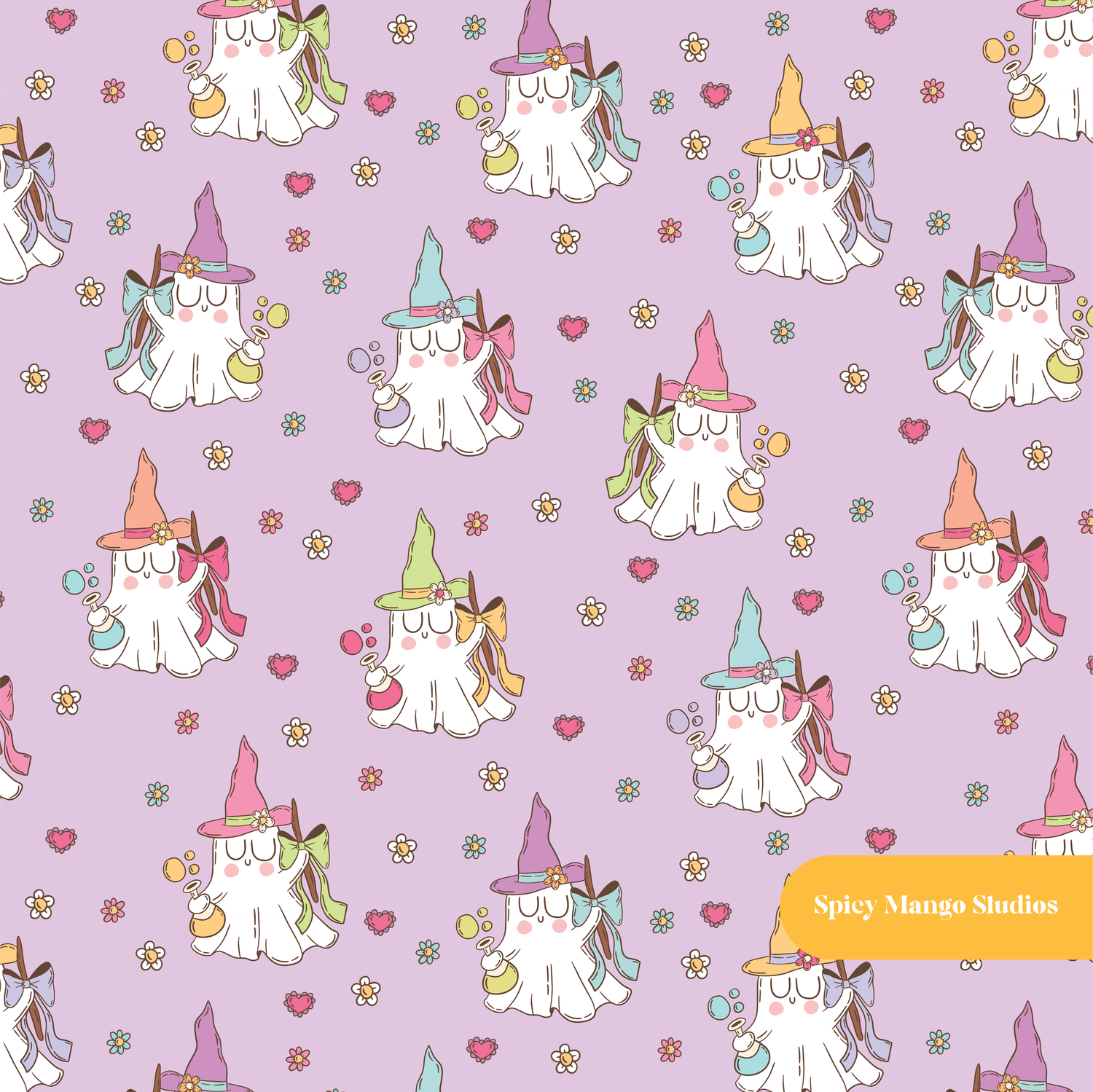Purple Spooky Witch Seamless Pattern