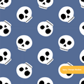 Denim Blue Spooky Skull Seamless Pattern