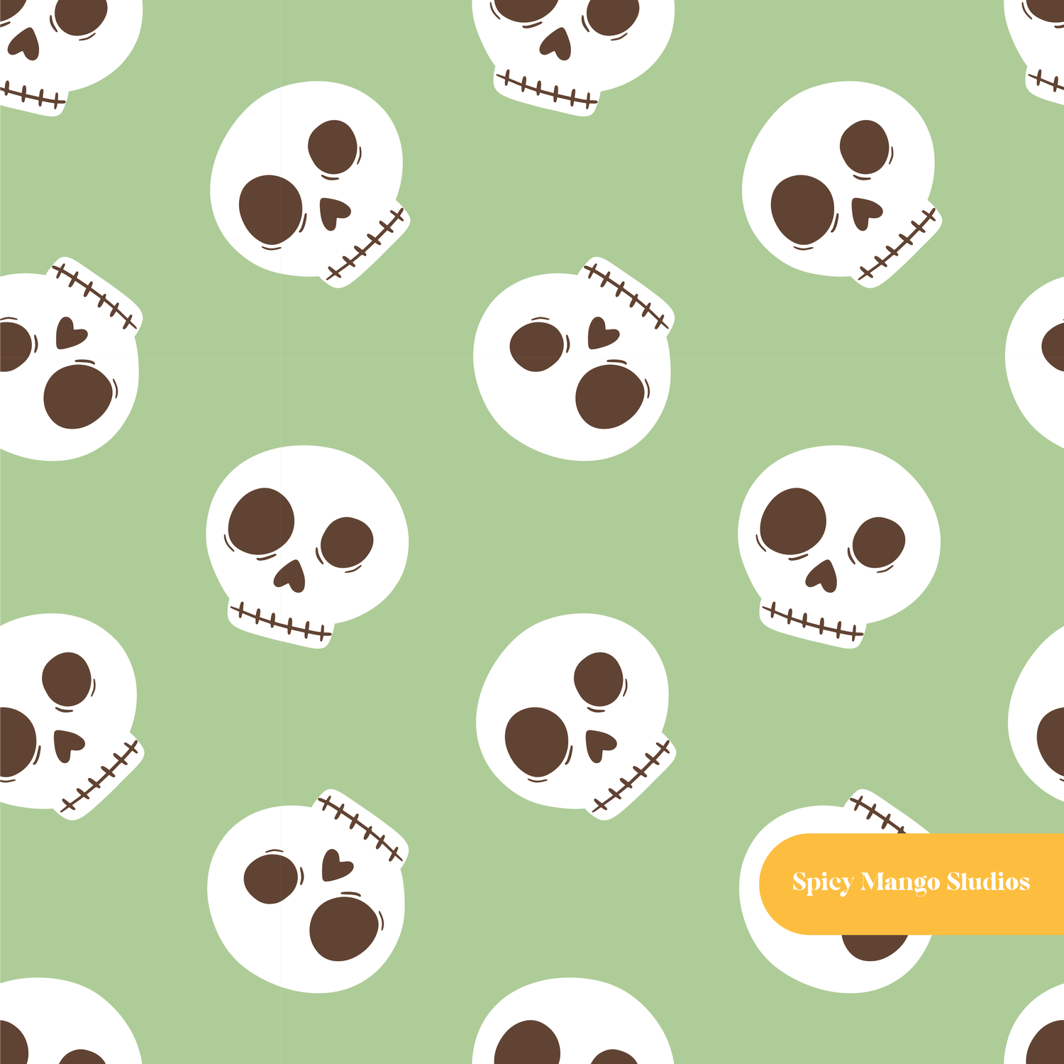 Green Spooky Skull Seamless Pattern
