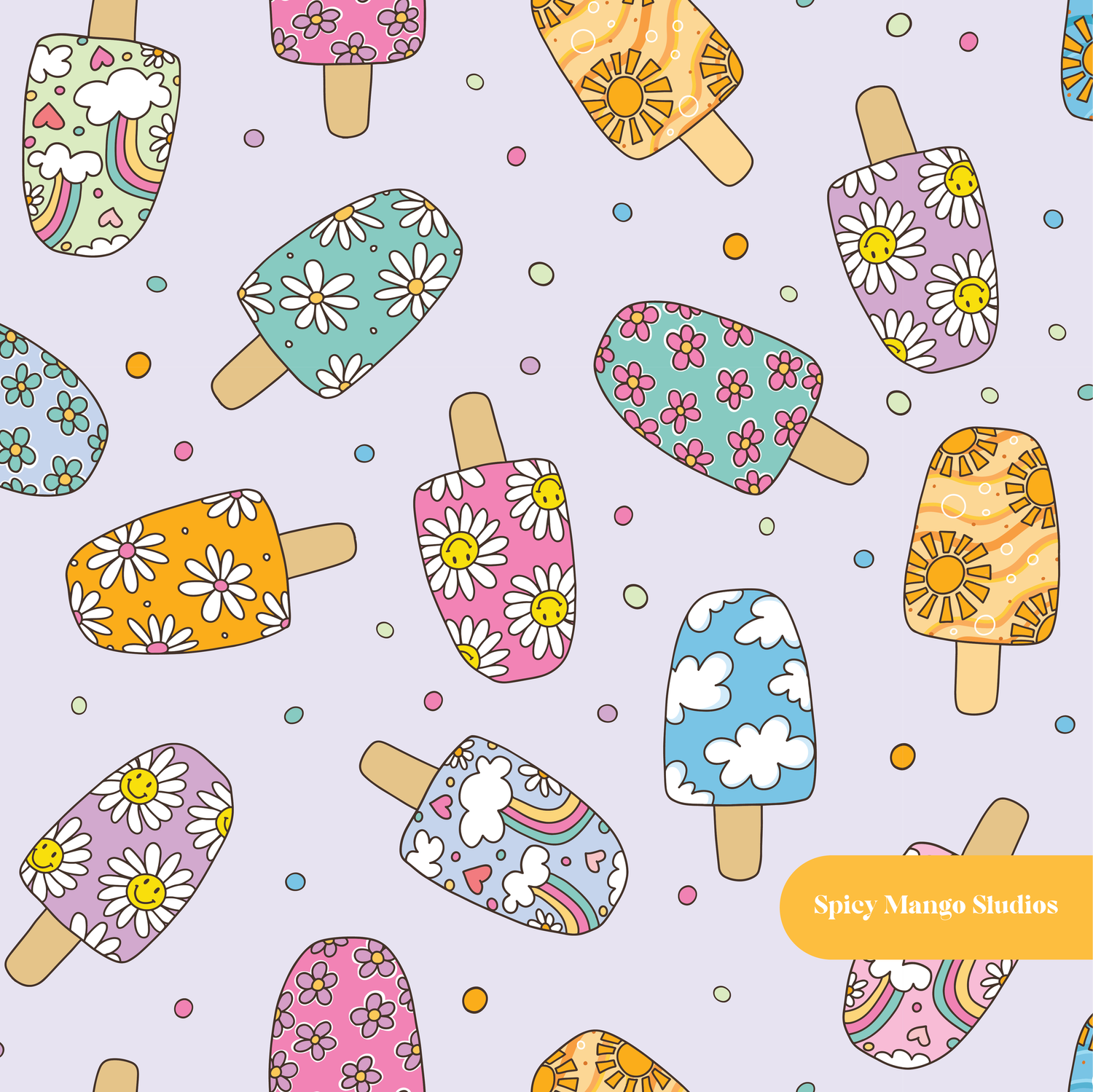 Lilac Summer Popsicle Medley Seamless Pattern – Digital Download