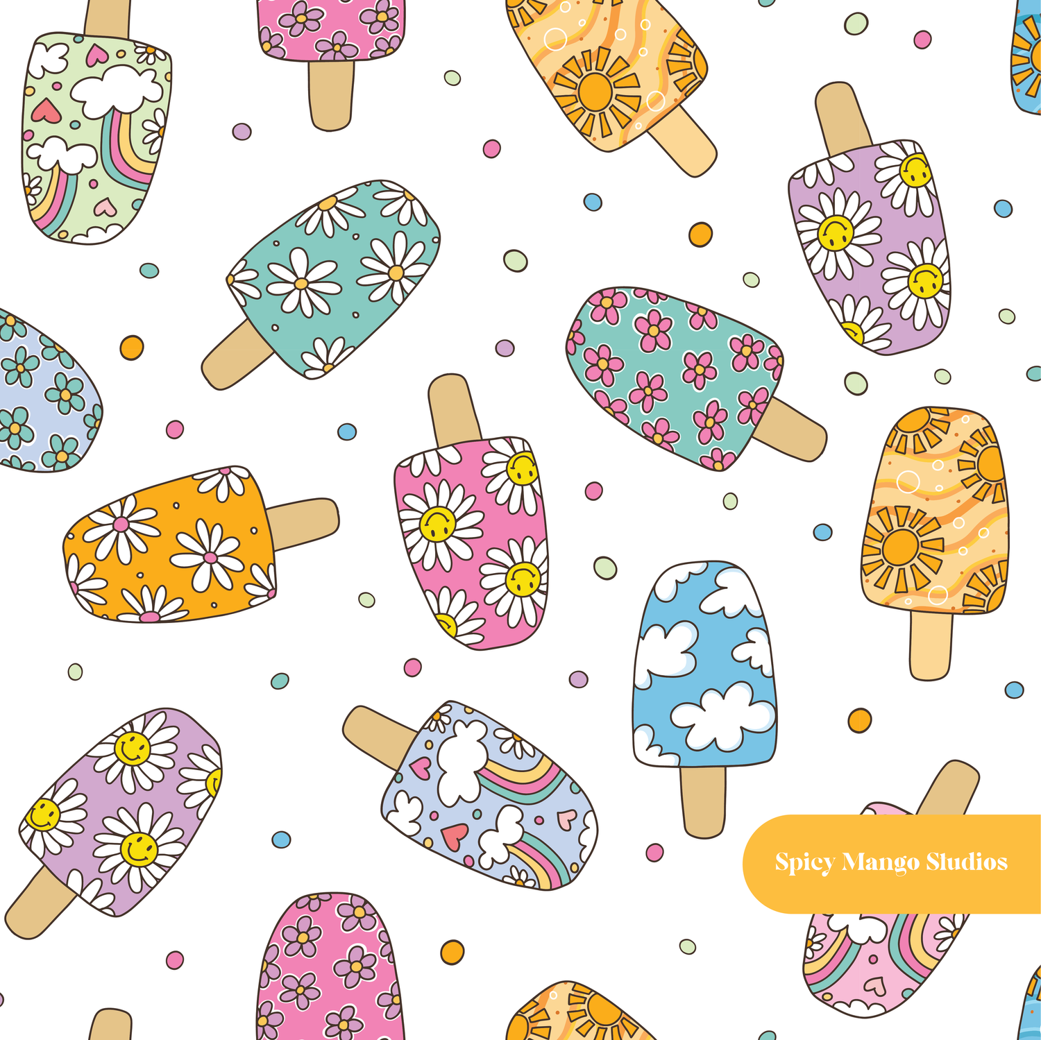 White Summer Popsicle Medley Seamless Pattern – Digital Download