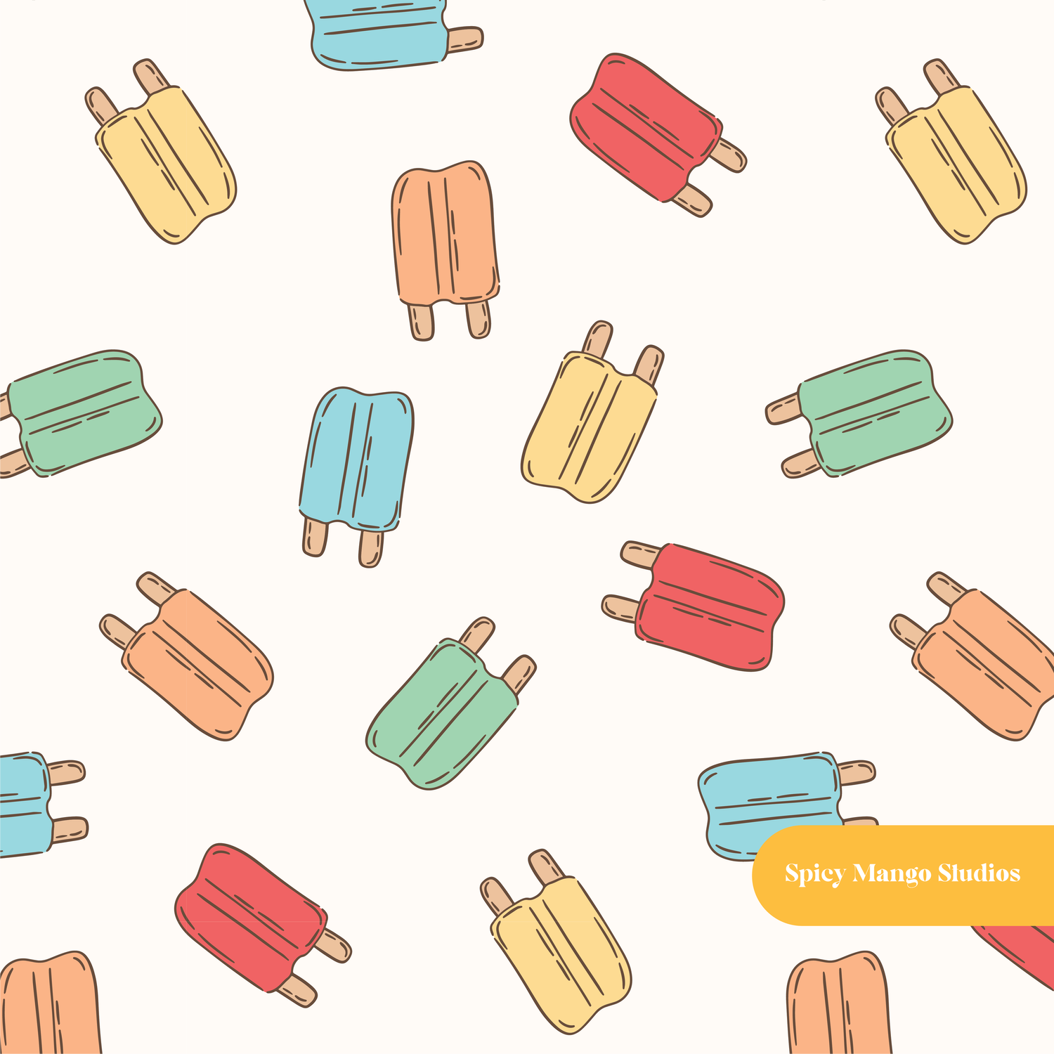 Neutral Summer Popsicle Seamless Pattern – Summer & Pool Party Digital Download