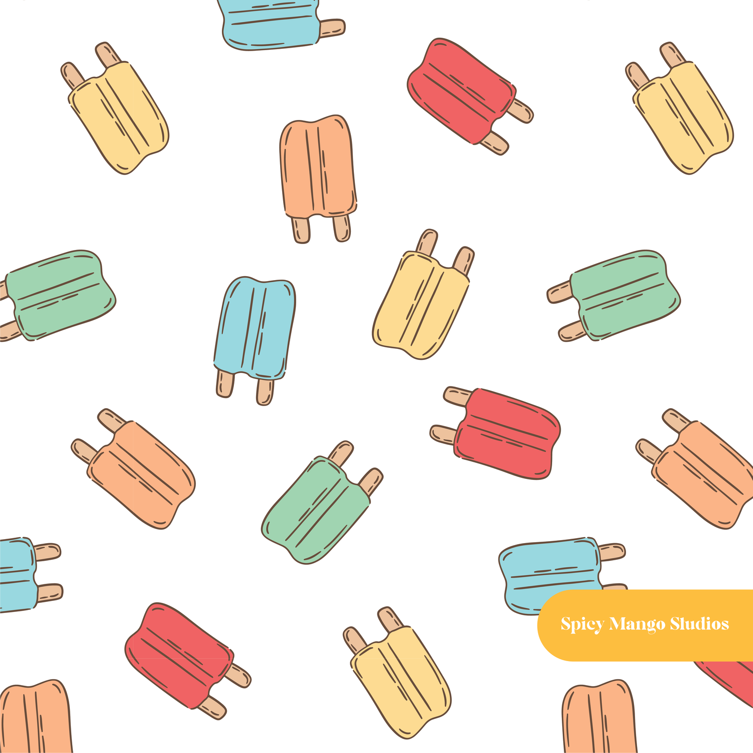 White Summer Popsicle Seamless Pattern – Summer & Pool Party Digital Download