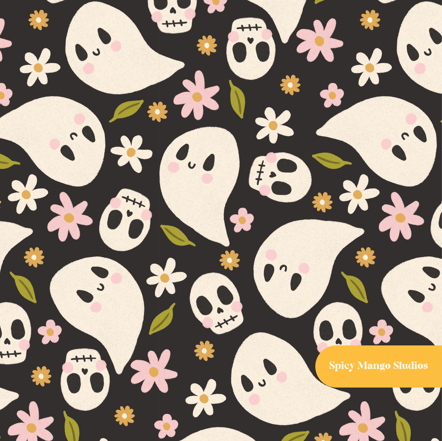 Black Spooky Vibes Seamless Pattern