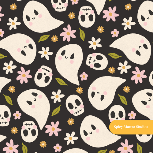 Black Spooky Vibes Seamless Pattern